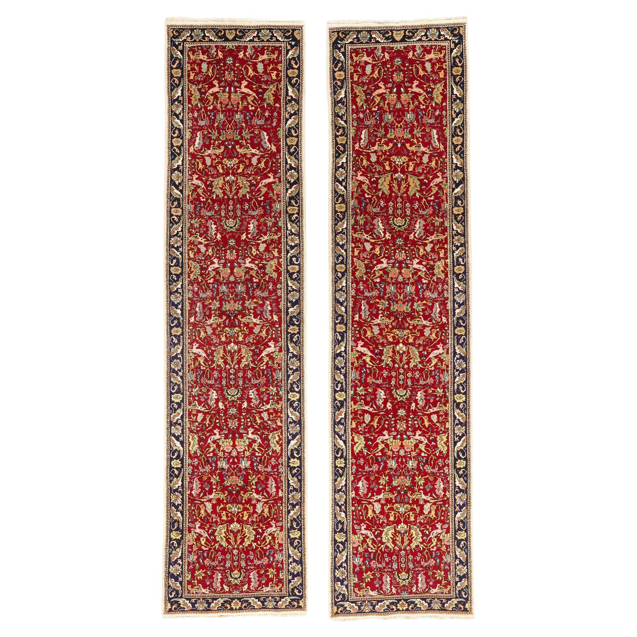 Rare Matching Pair of Antique Persian Tabriz Carpet Runners For Sale