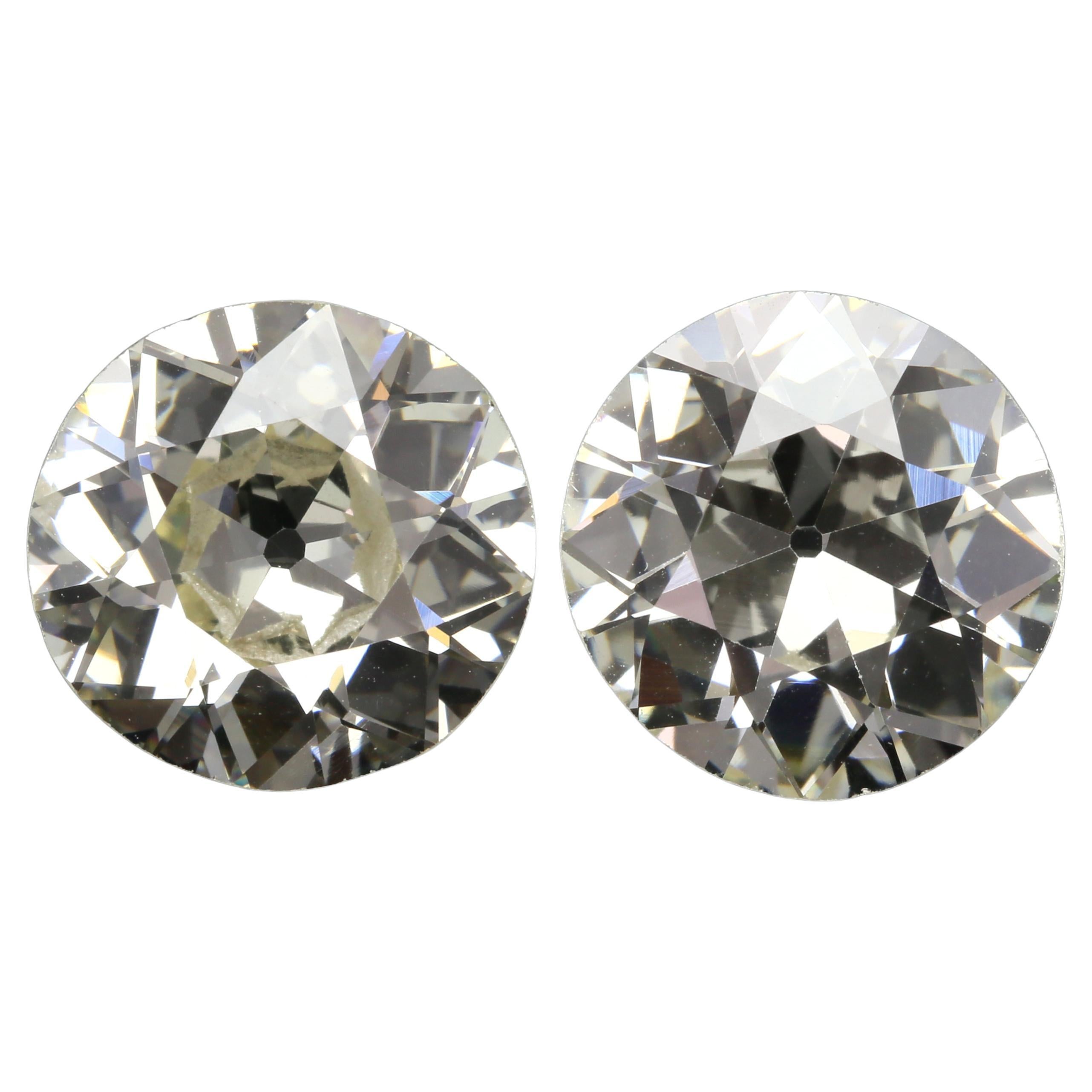 Old European Cut Diamonds , 6.58 Carats Total, GIA Cert - Rare Matching Pair For Sale