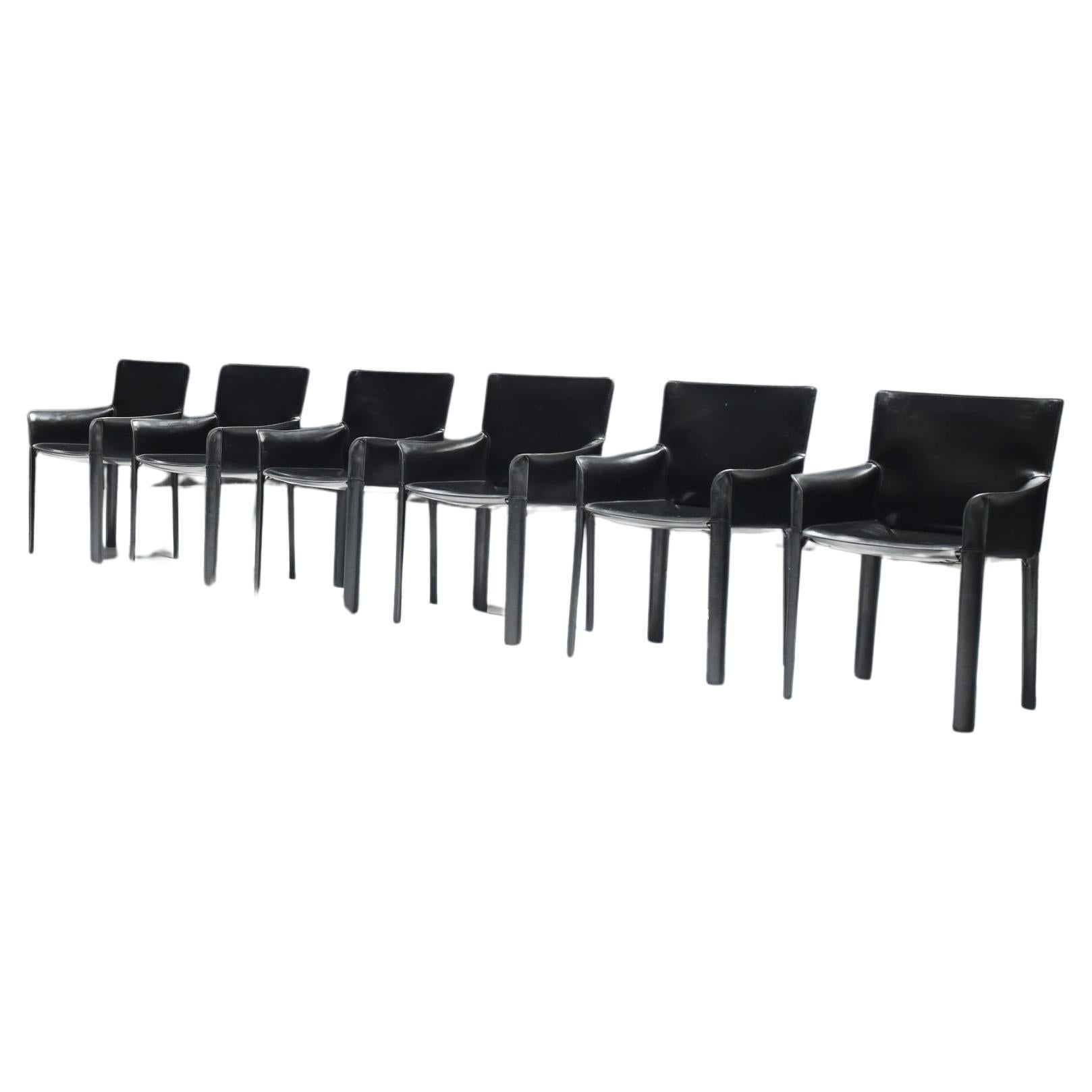 Rare & matching vintage set of 6 Leather Dining Chairs by De Couro of Brazil