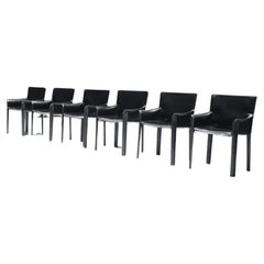 Rare & matching vintage set of 6 Leather Dining Chairs by De Couro of Brazil