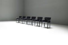 Rare & matching vintage set of 6 Leather Dining Chairs by De Couro of Brazil