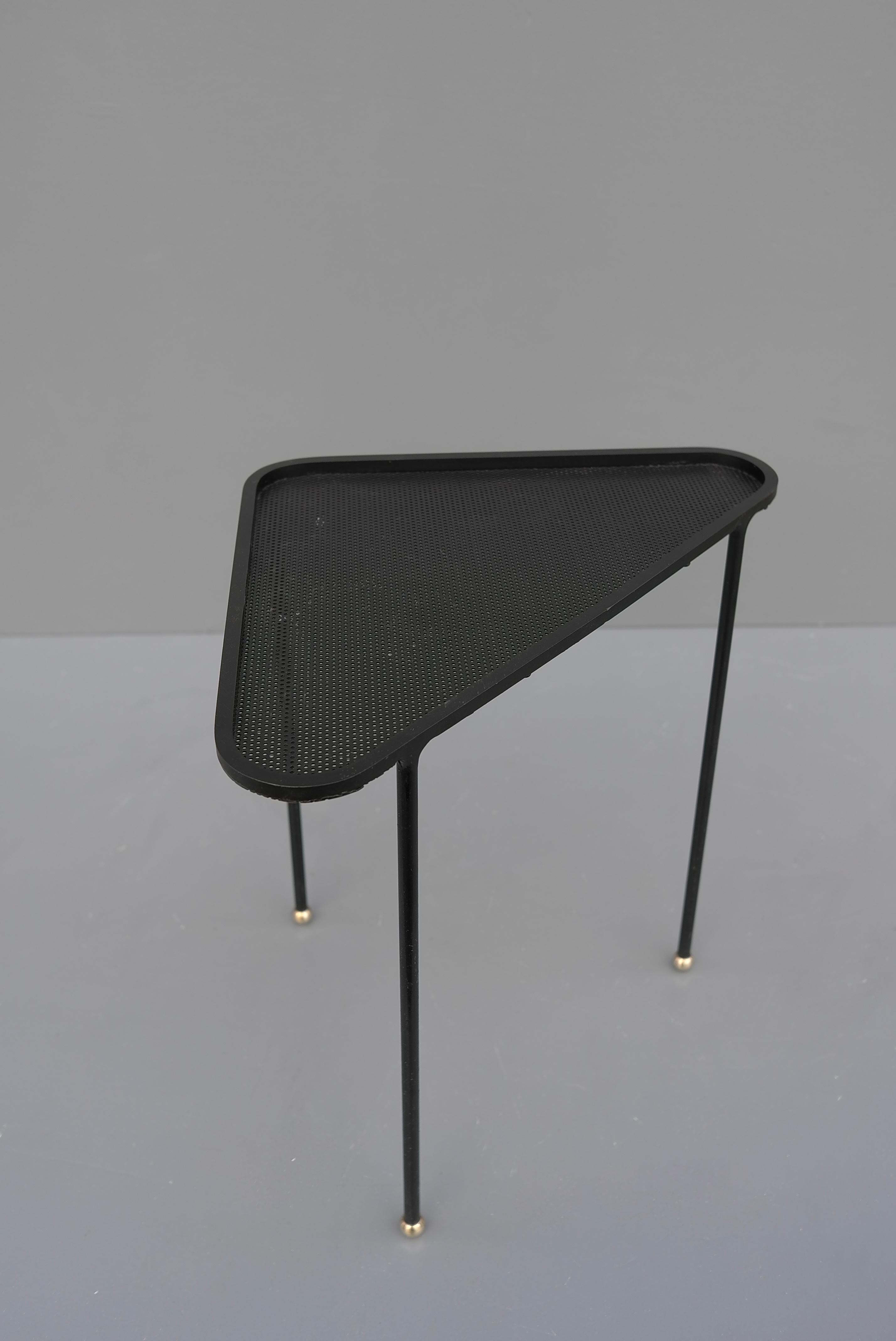 French Rare Mathieu Matégot 'Orleans' Black Metal and Brass, Side Table, France, 1955