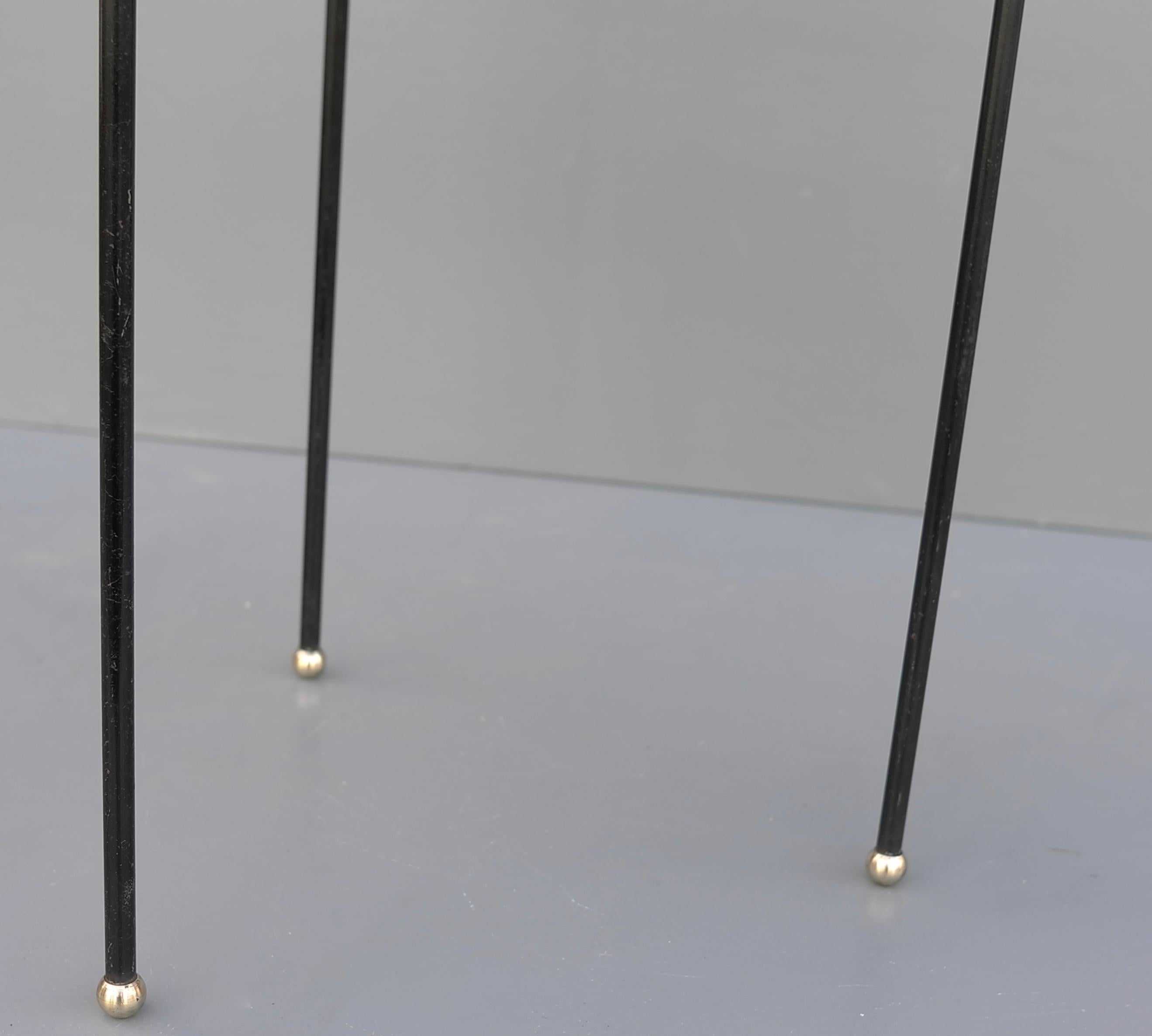 Mid-20th Century Rare Mathieu Matégot 'Orleans' Black Metal and Brass, Side Table, France, 1955