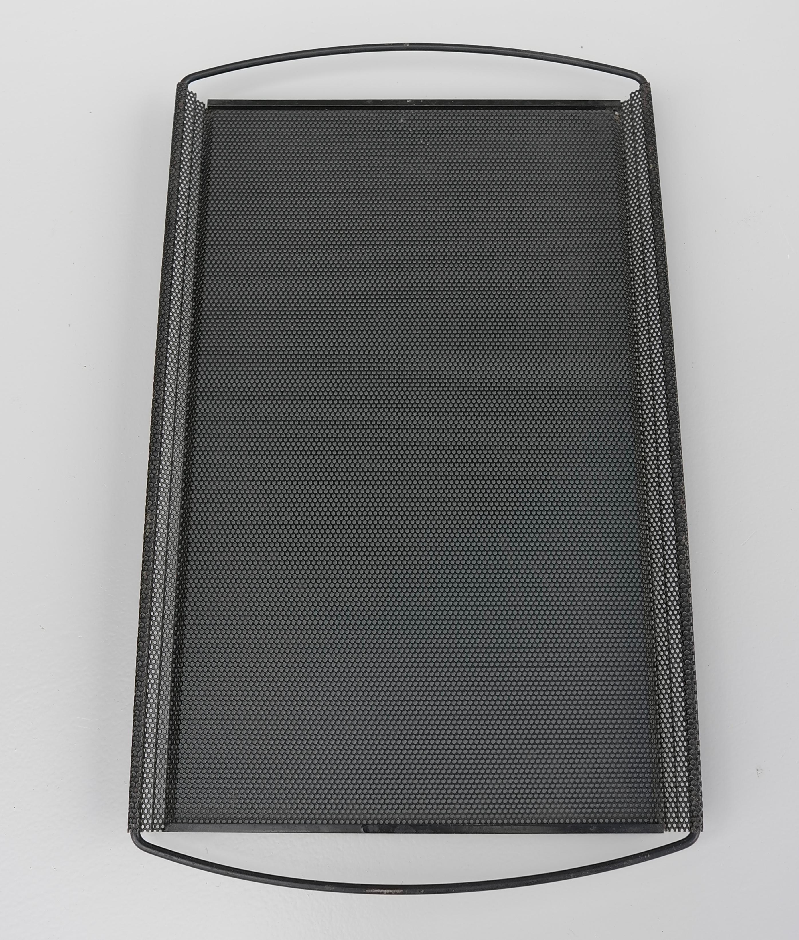 Mid-20th Century Rare Mathieu Matégot Rigitulle Black Perforated Serving Tray, France, 1950s For Sale