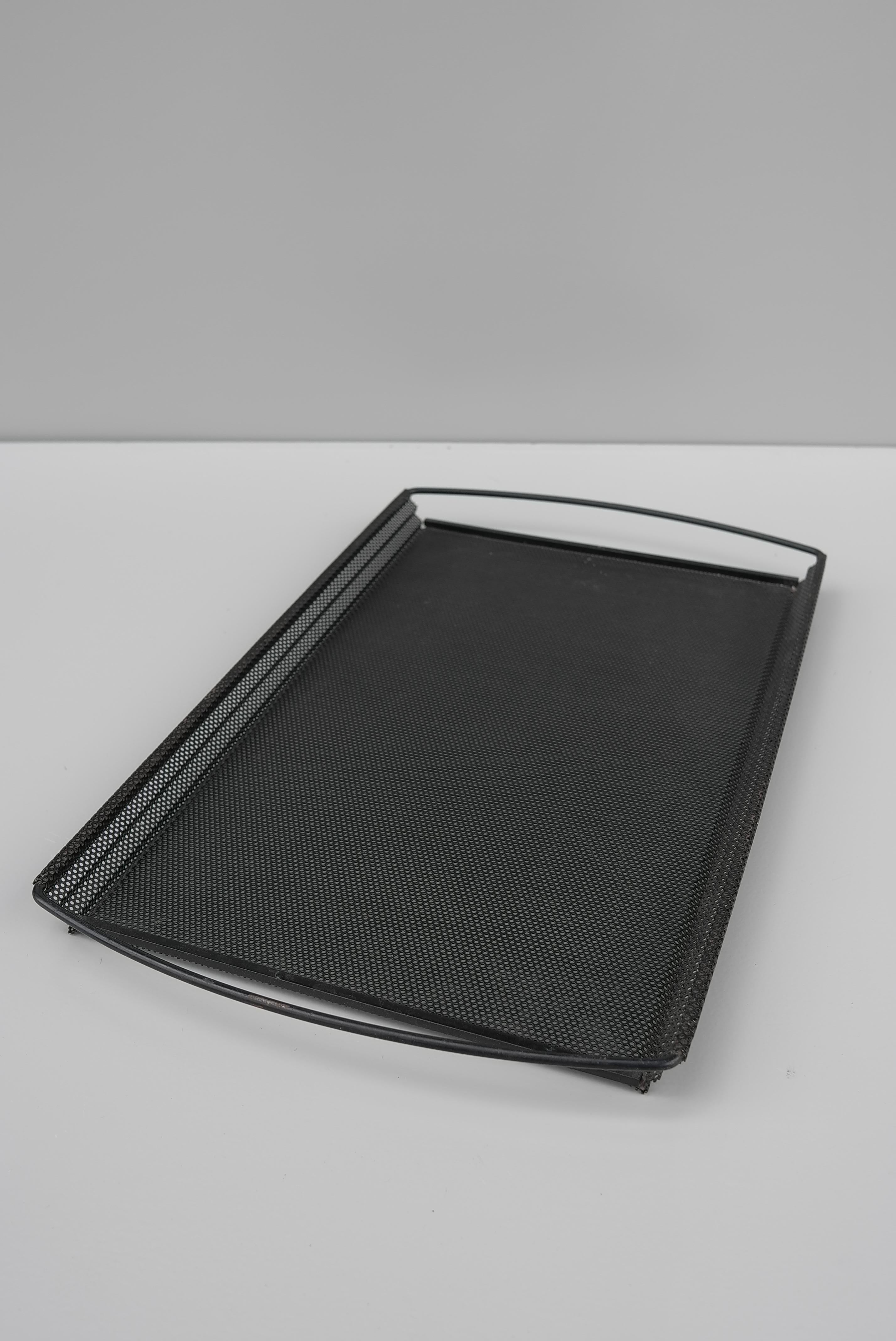 Steel Rare Mathieu Matégot Rigitulle Black Perforated Serving Tray, France, 1950s For Sale
