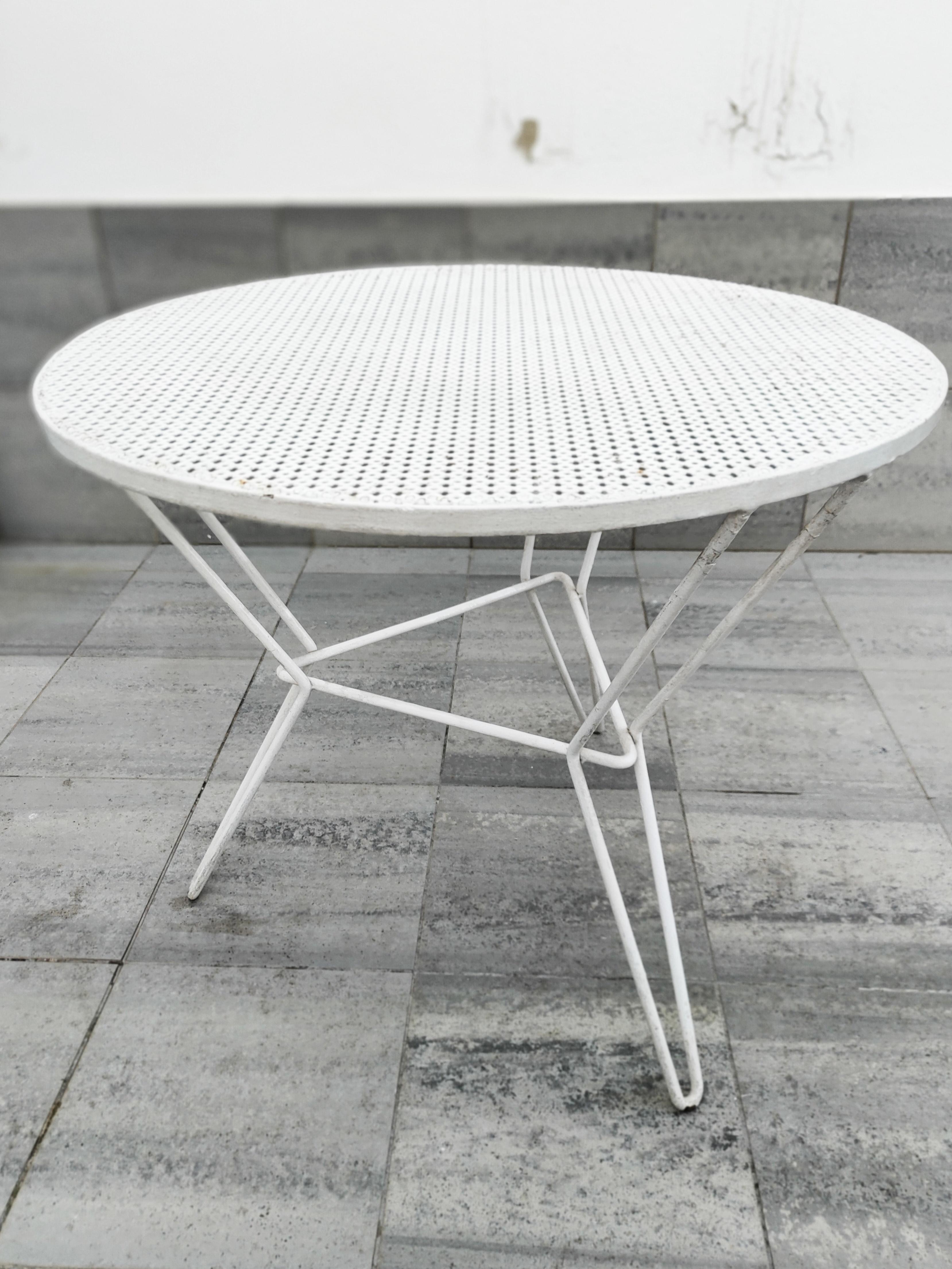 Rare Mathieu Matégot Set of Iron Low Armchairs and Table, France, 1950s 5