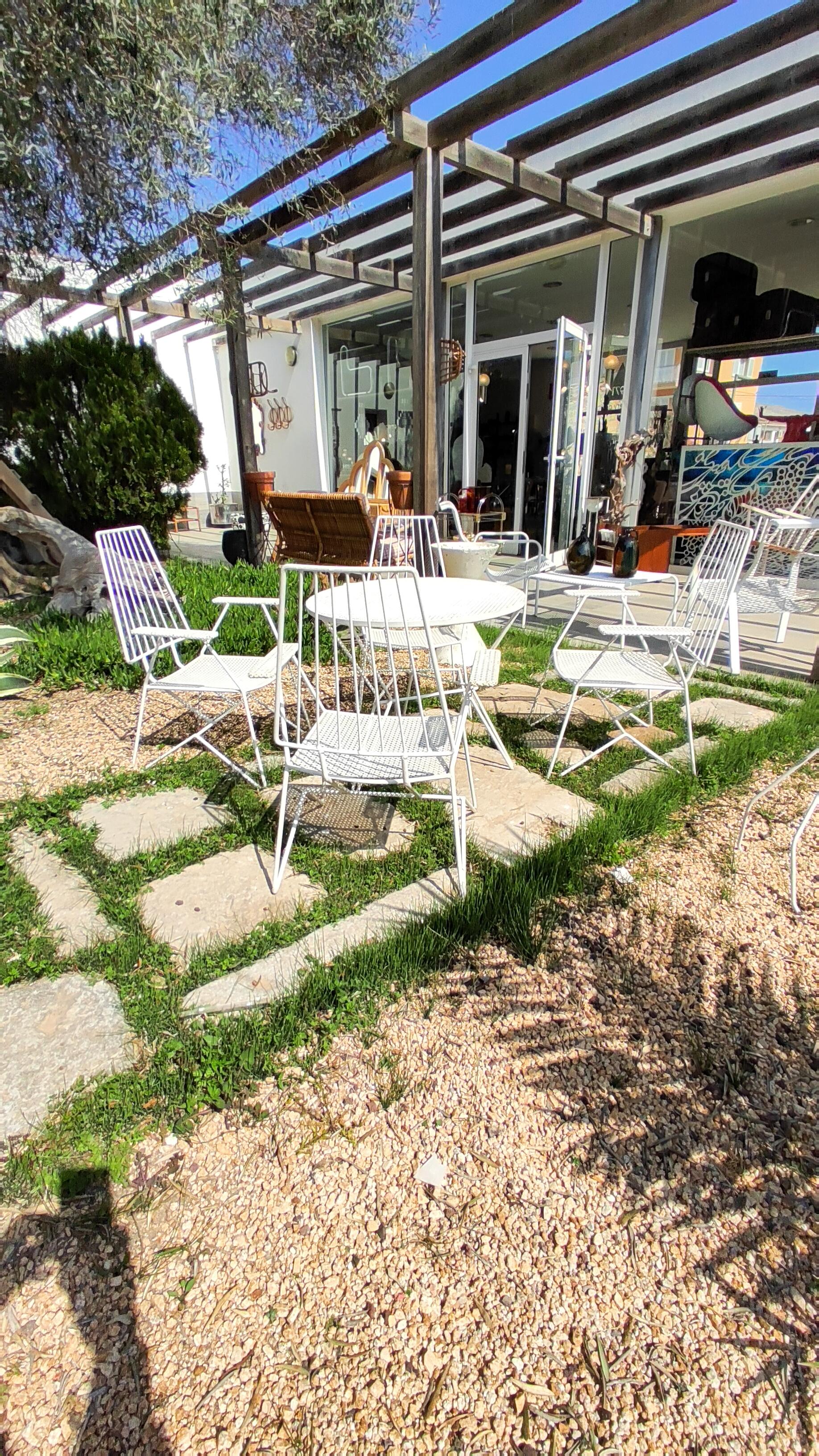Rare Mathieu Matégot Set of Iron Low Armchairs and Table, France, 1950s 9