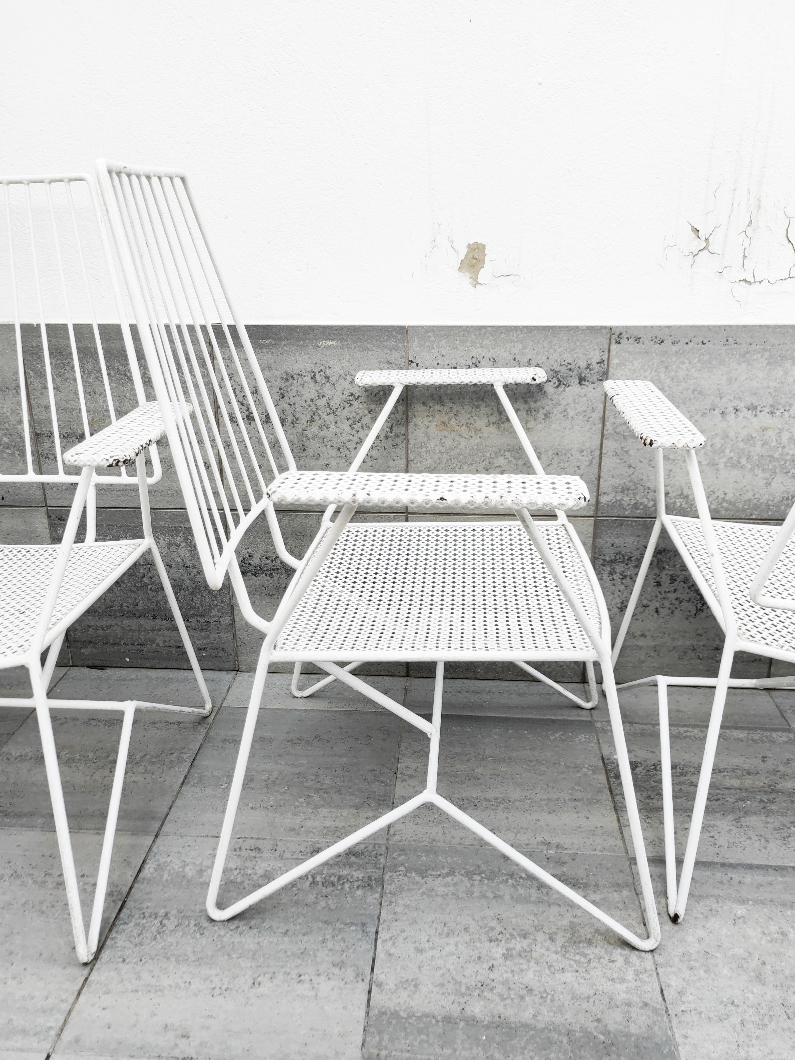 Rare Mathieu Matégot Set of Iron Low Armchairs and Table, France, 1950s In Good Condition In L'Escala, ES