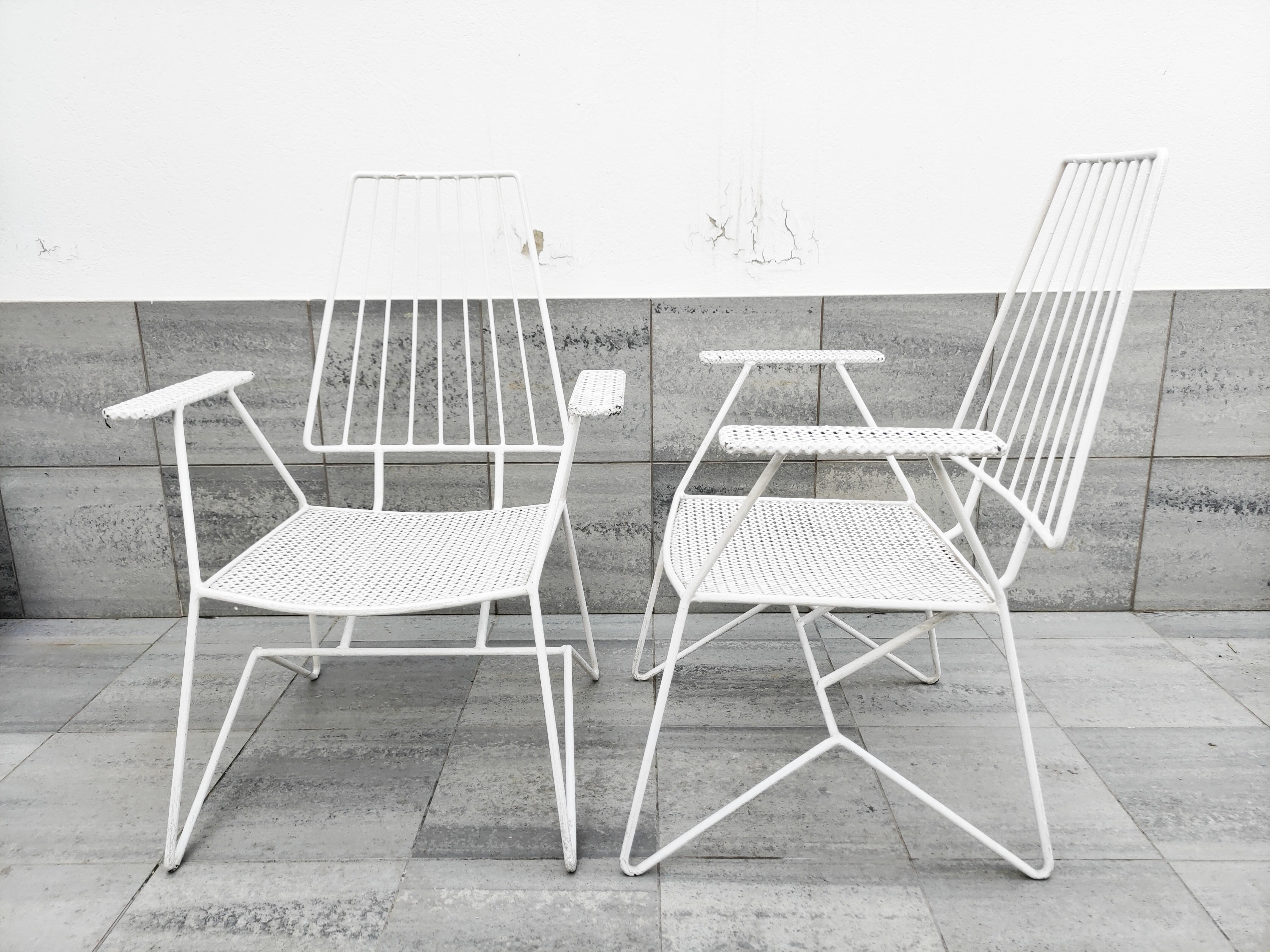 20th Century Rare Mathieu Matégot Set of Iron Low Armchairs and Table, France, 1950s