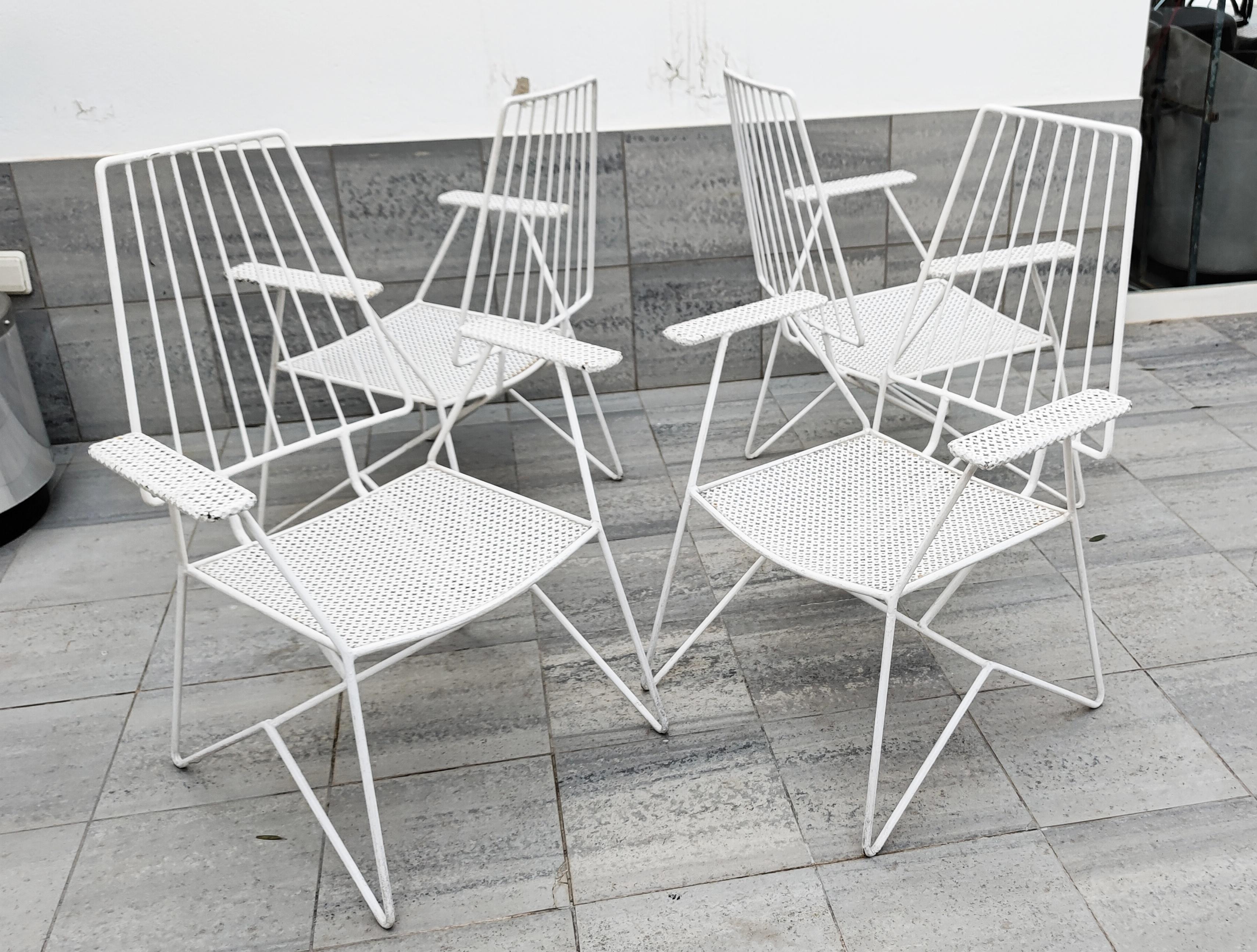 Rare Mathieu Matégot Set of Iron Low Armchairs and Table, France, 1950s 2
