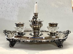 Seltener Matthew Boulton Old Sheffield Plate & geschliffener Kristall-Rokoko-Tintenfass für 2 Flaschen