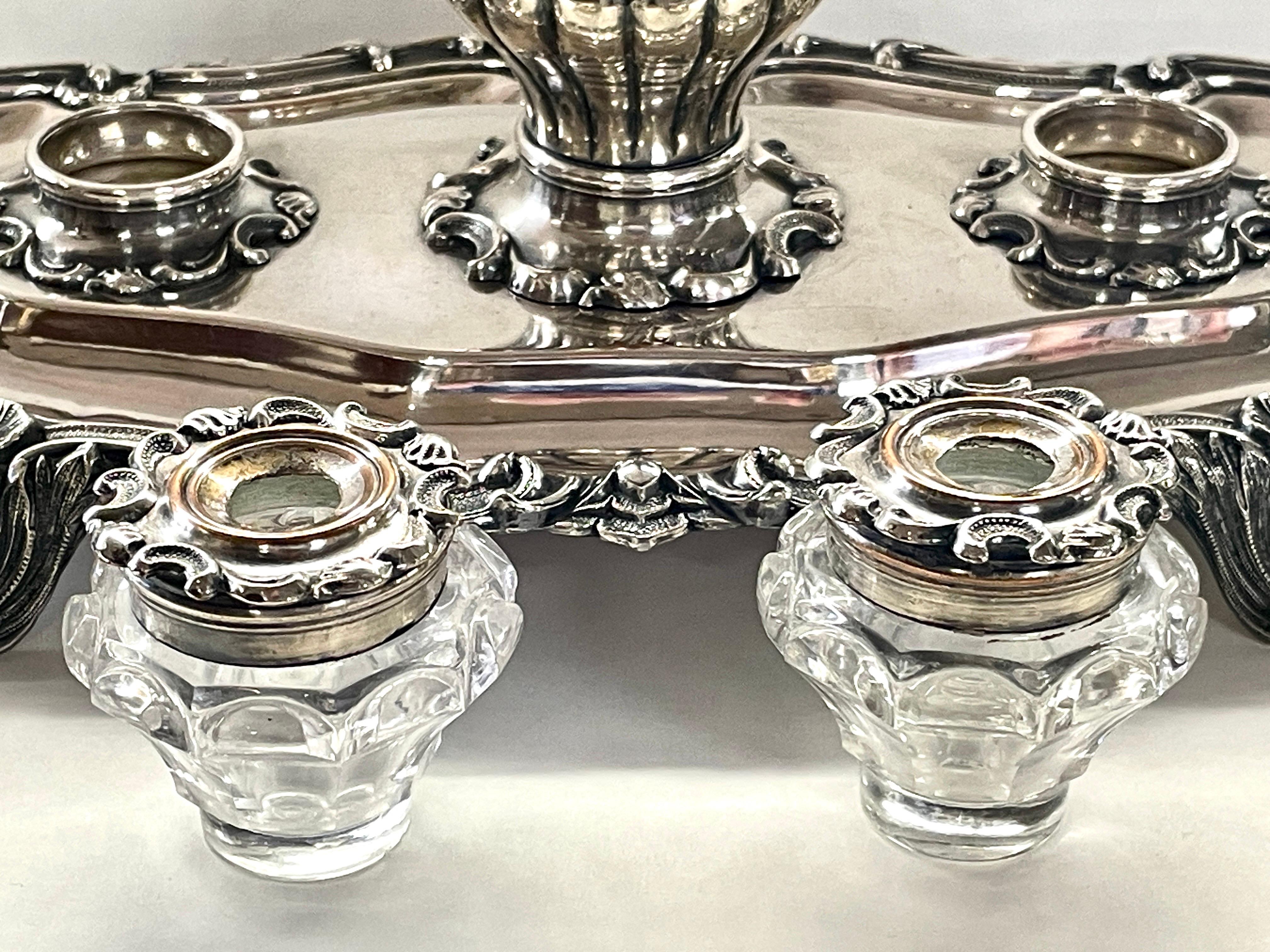 Rare Matthew Boulton Old Sheffield Plate & Cut Crystal Rococo 2-Bottle Inkstand For Sale 1