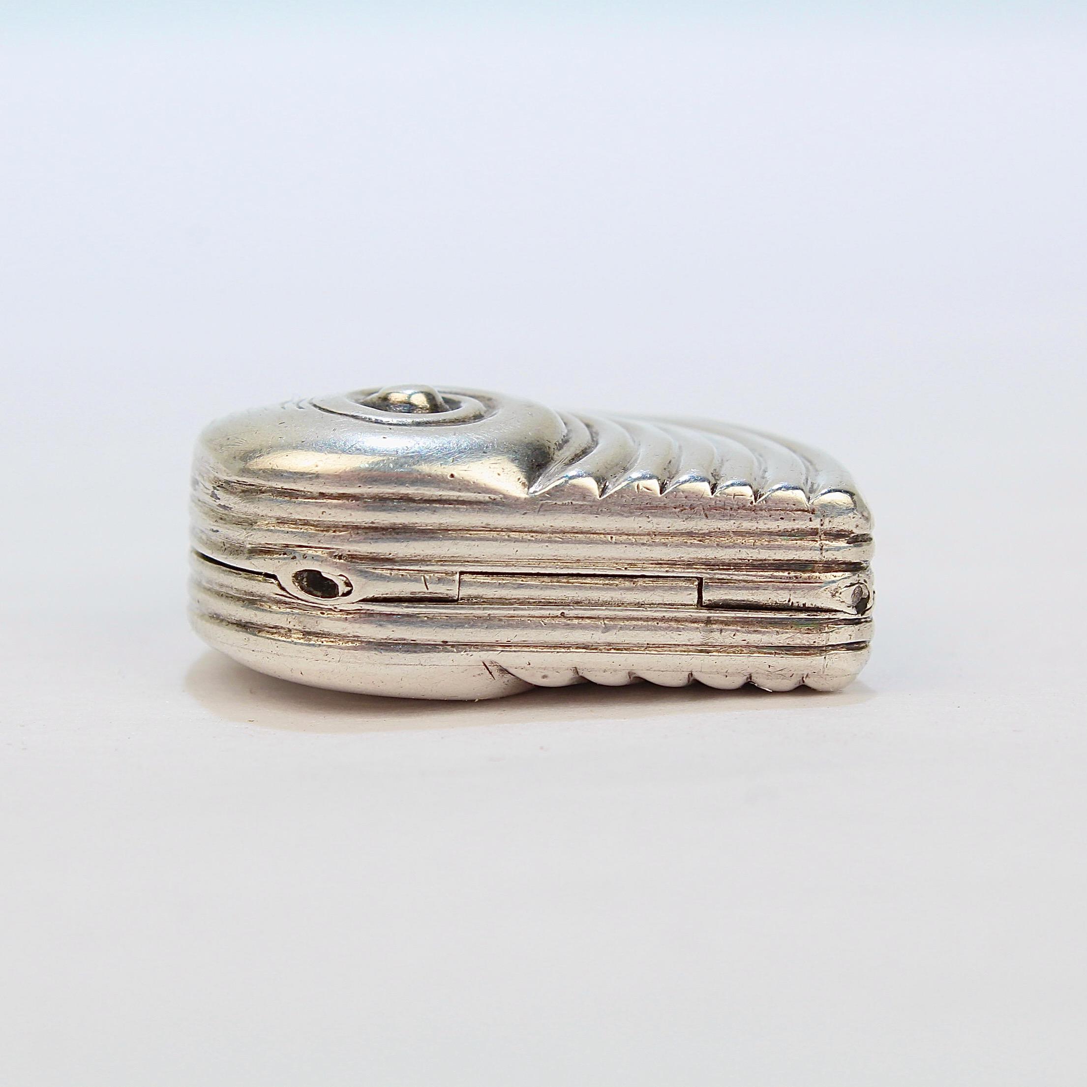 Rare Matthew Linwood Georgian English Sterling Silver Snail Form Vinaigrette Box For Sale 3