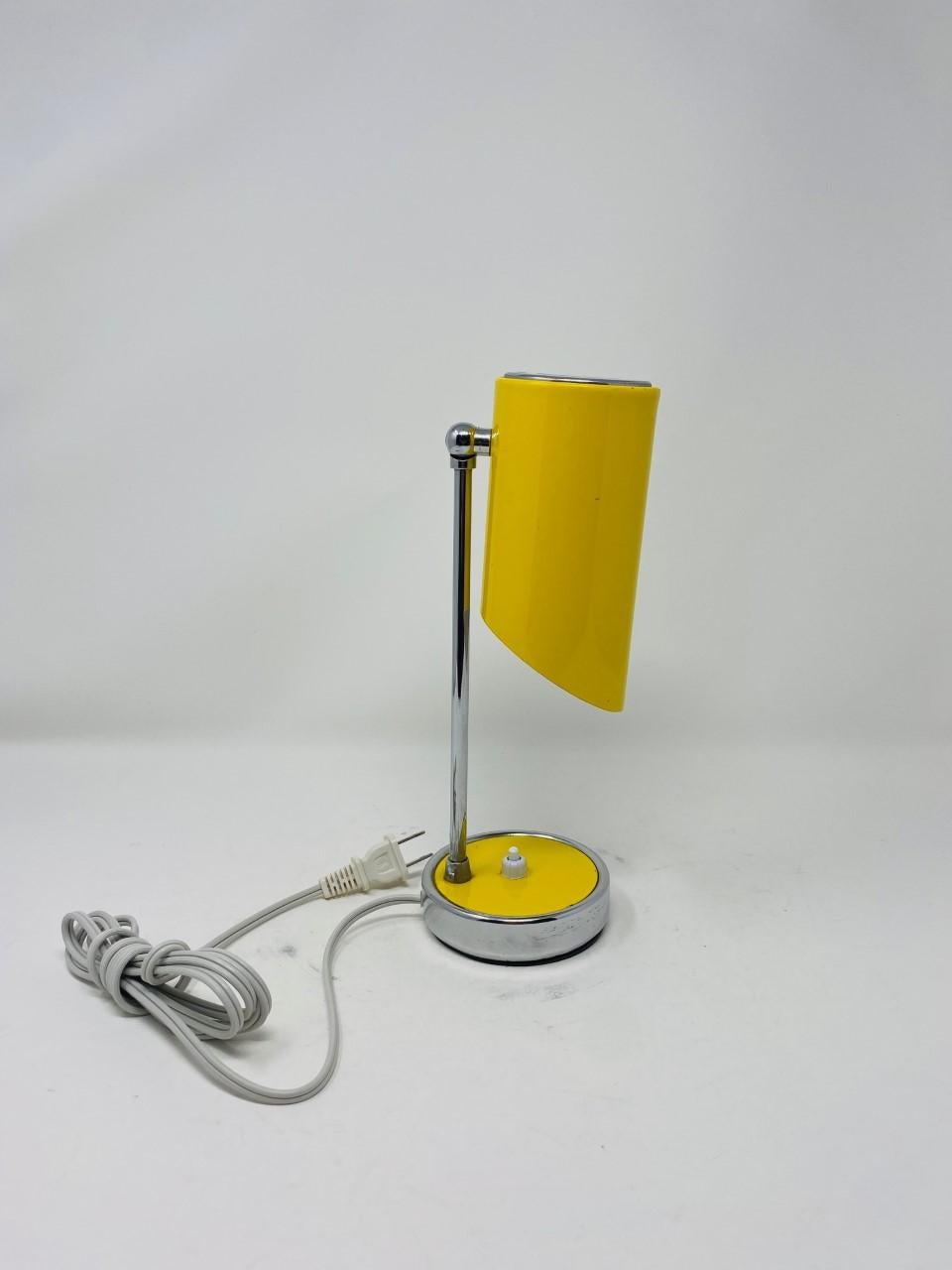 Chrome Rare MC Minimalist Space Age Yellow Accent Table Lamp For Sale