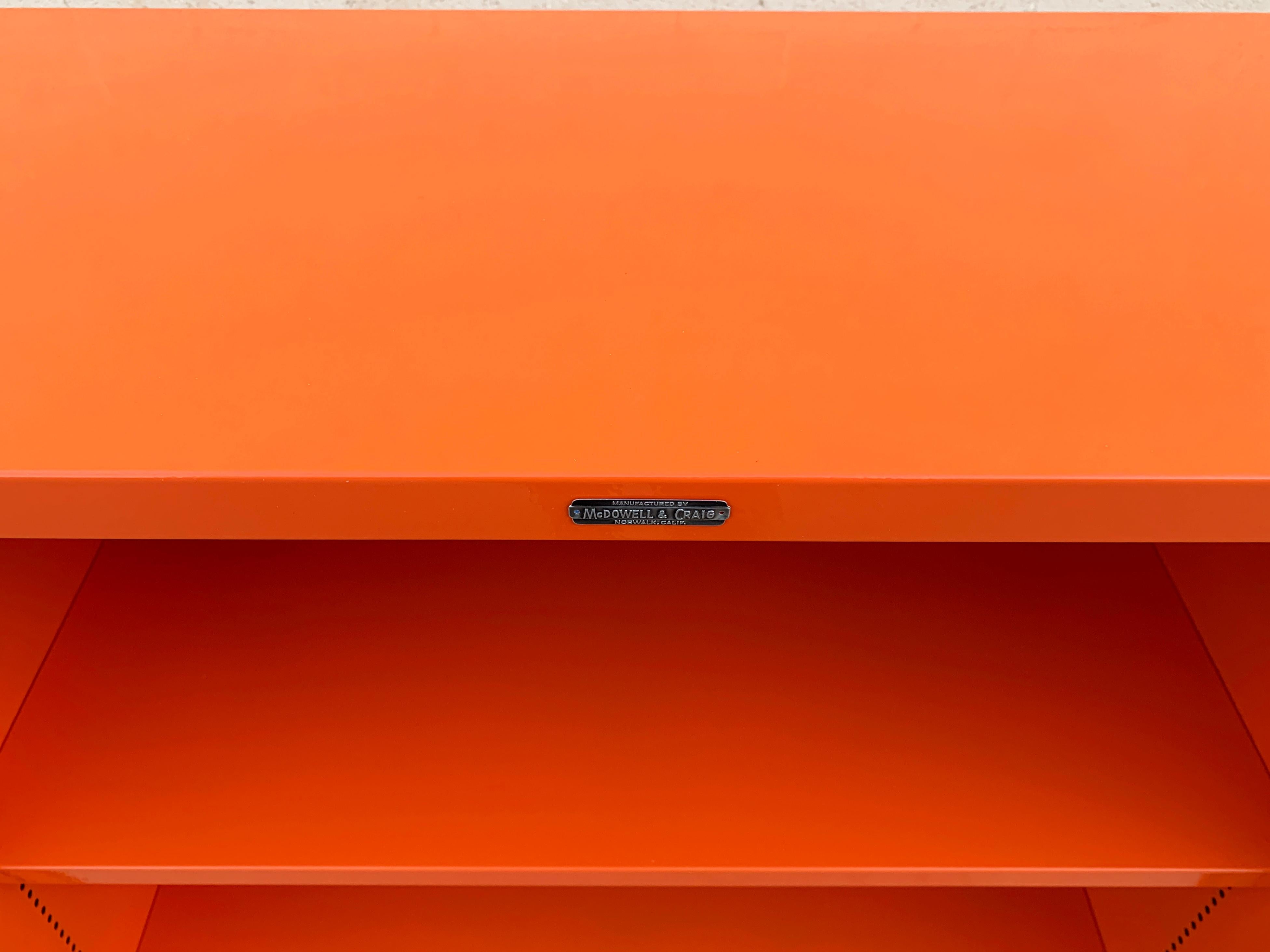 Mid-Century Modern Rare McDowell Craig 1960s Tanker Bookcase Refinished in Tangerine, Ready to Ship