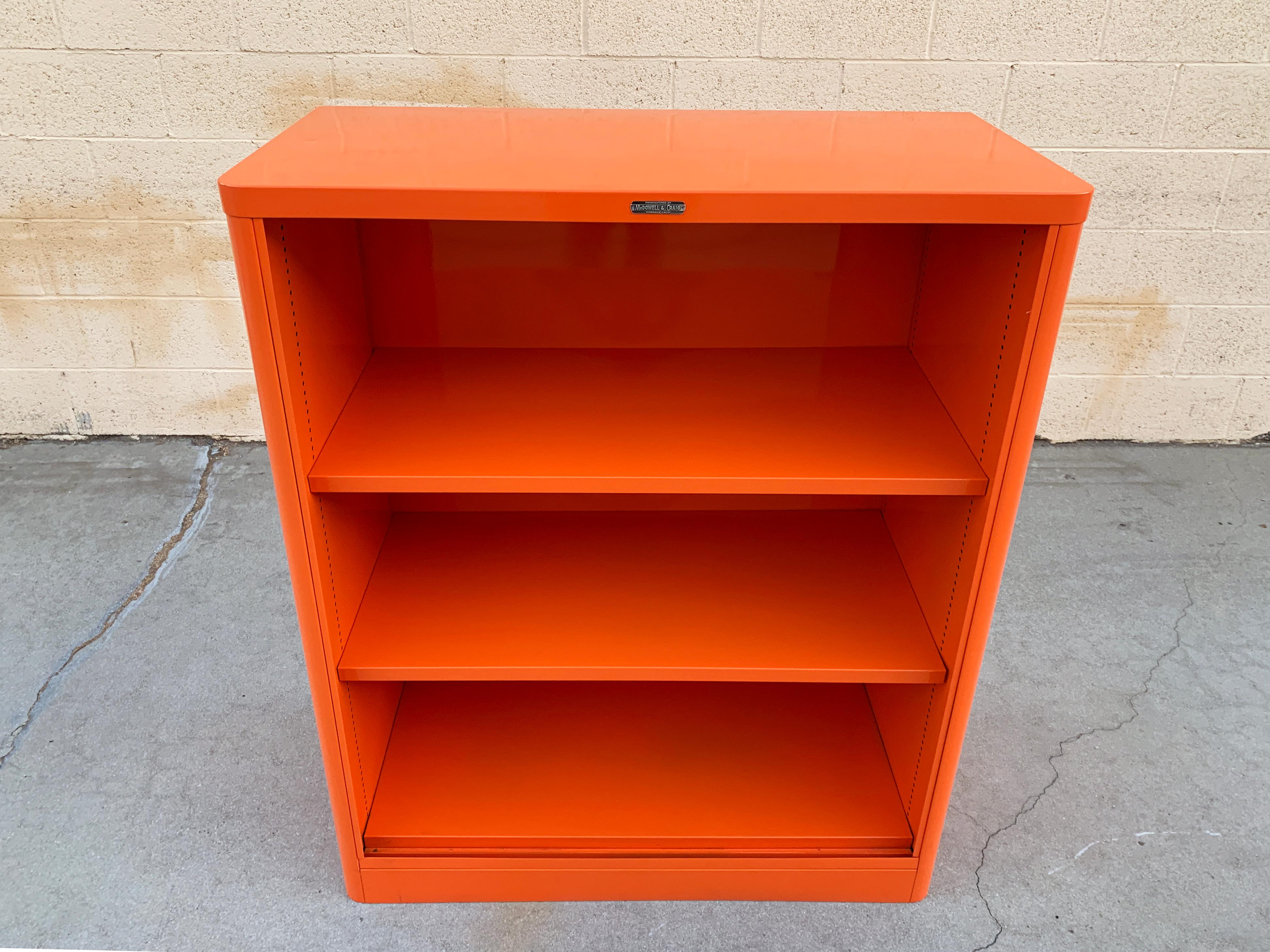 American Rare McDowell Craig 1960s Tanker Bookcase Refinished in Tangerine, Ready to Ship