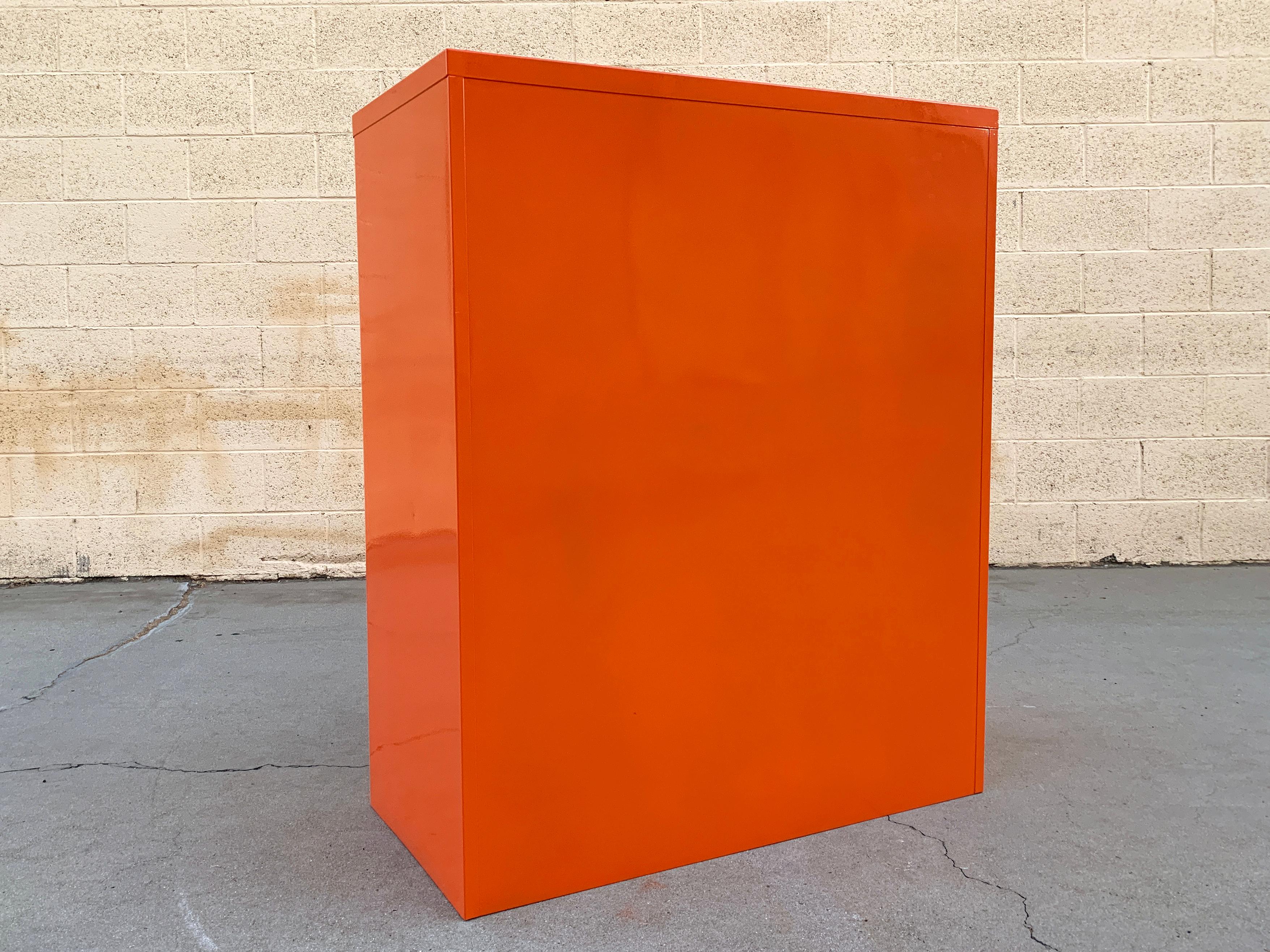 Rare McDowell Craig 1960s Tanker Bookcase Refinished in Tangerine, Ready to Ship In Good Condition In Alhambra, CA