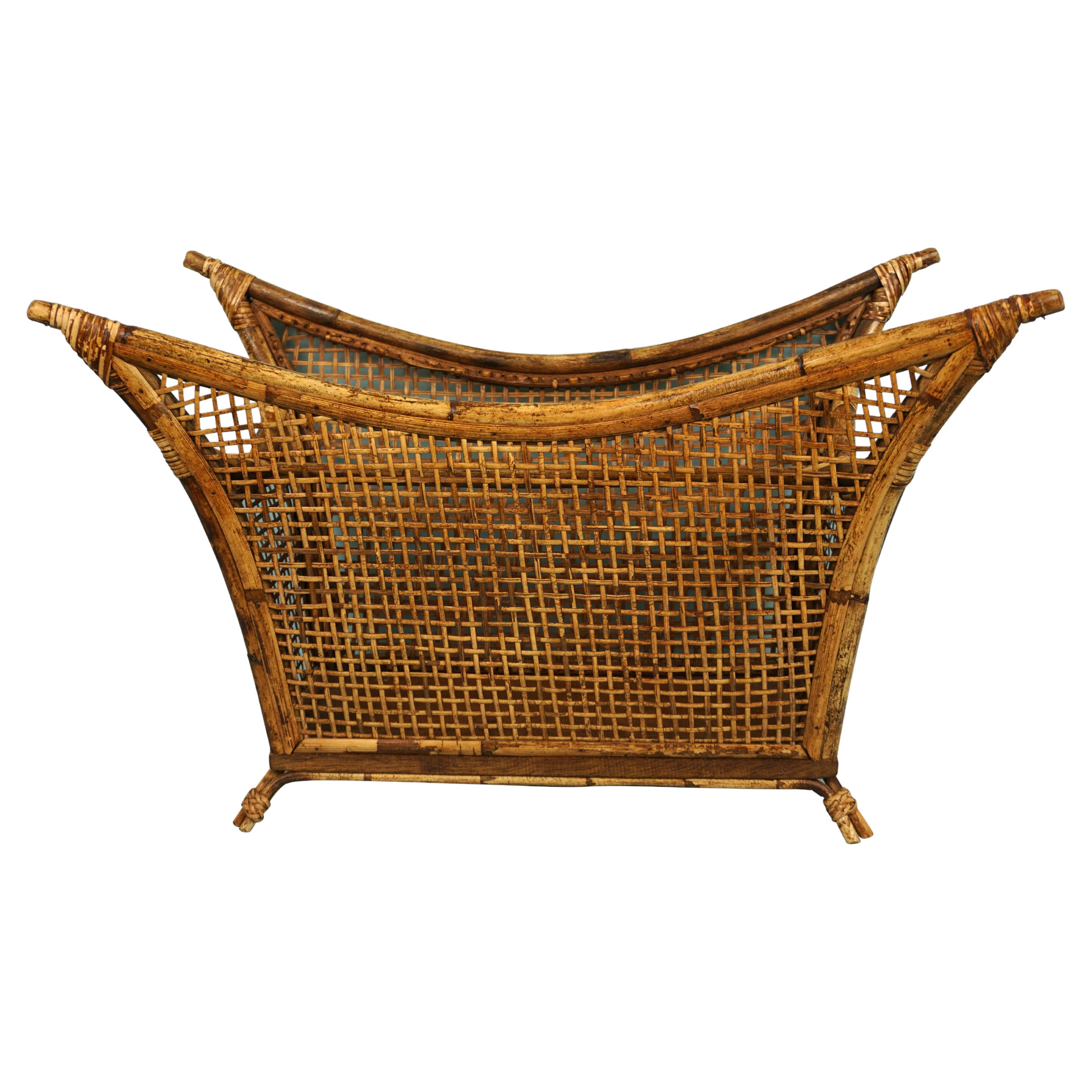 Rare Mcguire Bamboo and Cane Magazine Rack For Sale