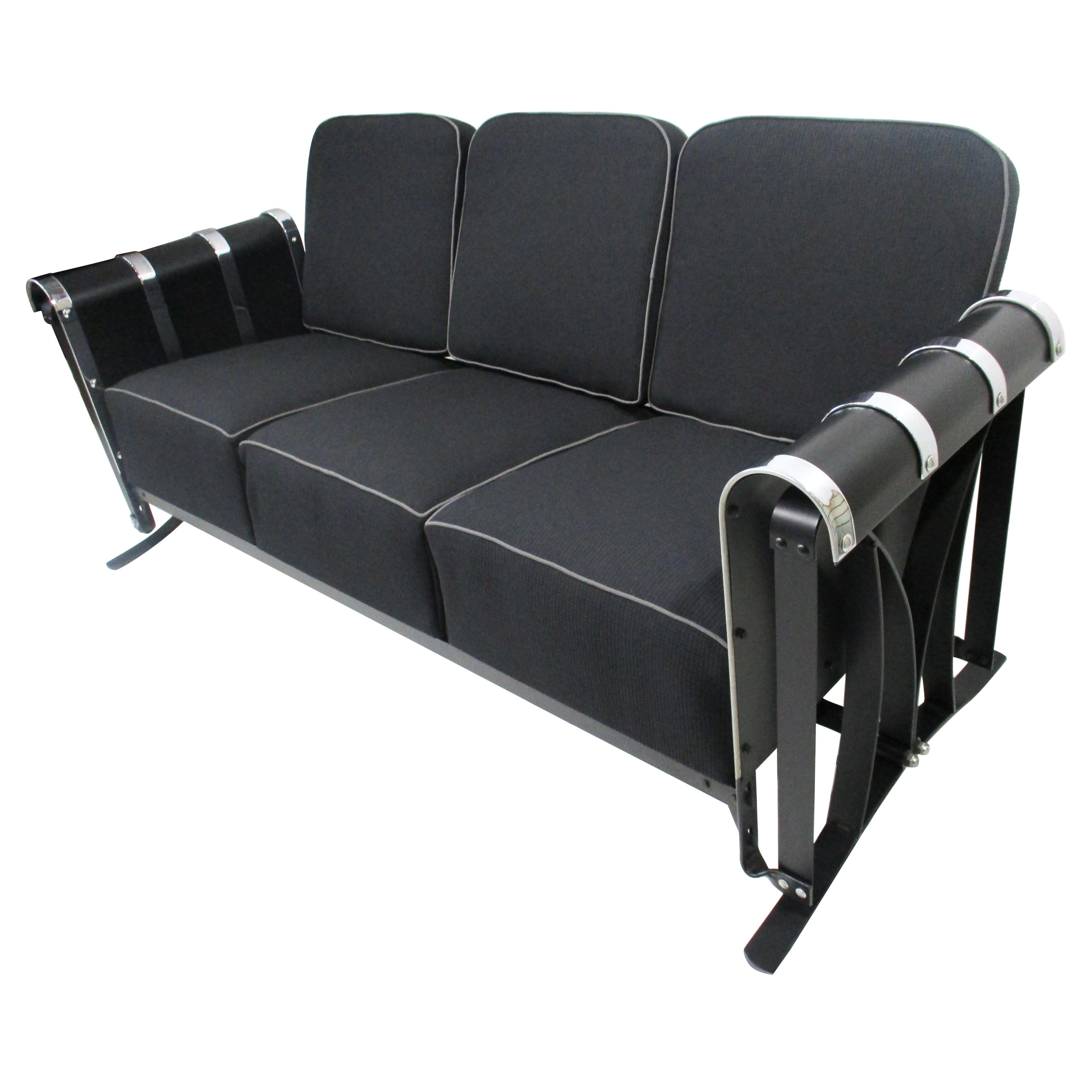 Rare McKay Art Deco Chrome Banded Glider Sofa 1933 Worlds Fair