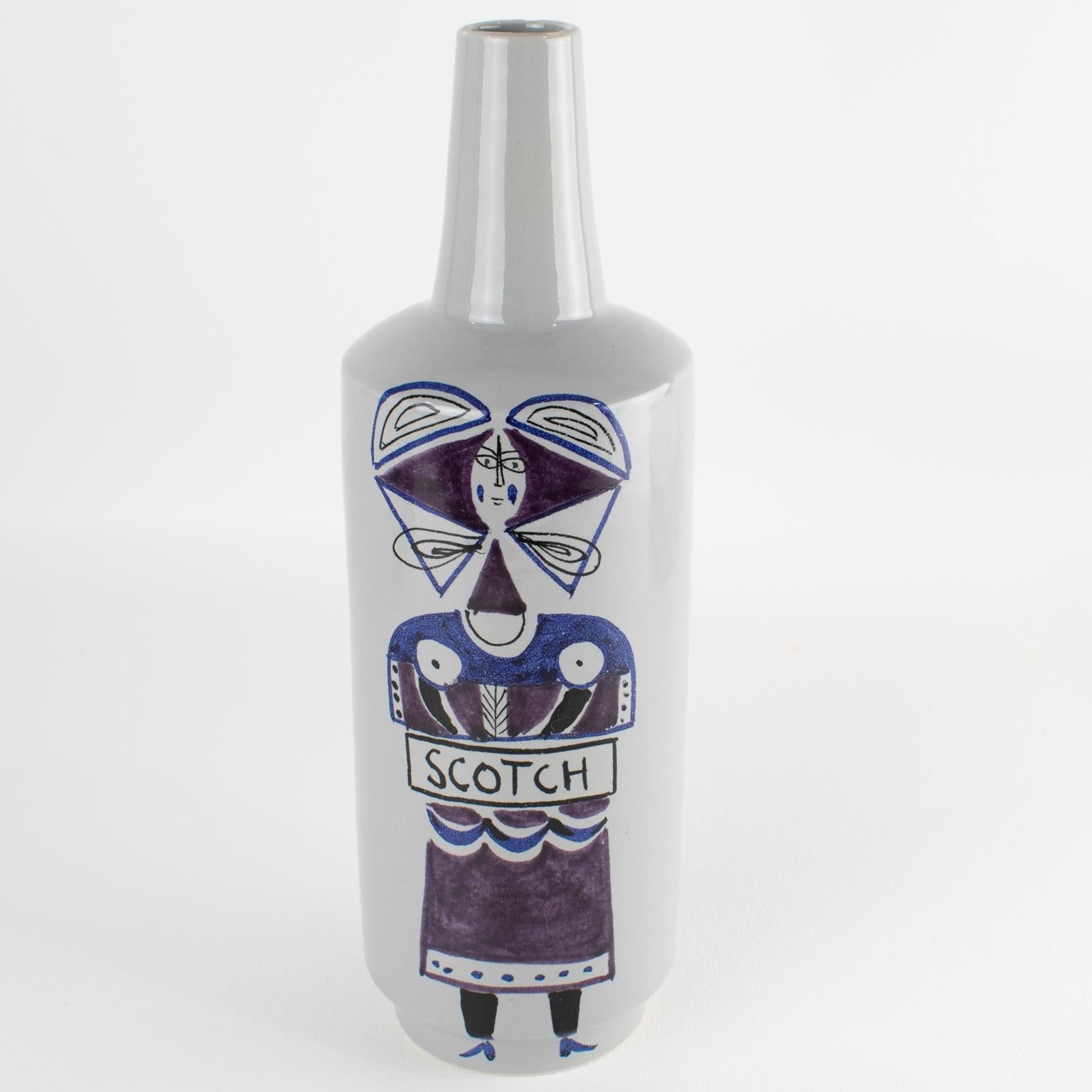 italien Rare bouteille de spiritueux en céramique MCM par Raymor, circa 1950, un Trio en vente