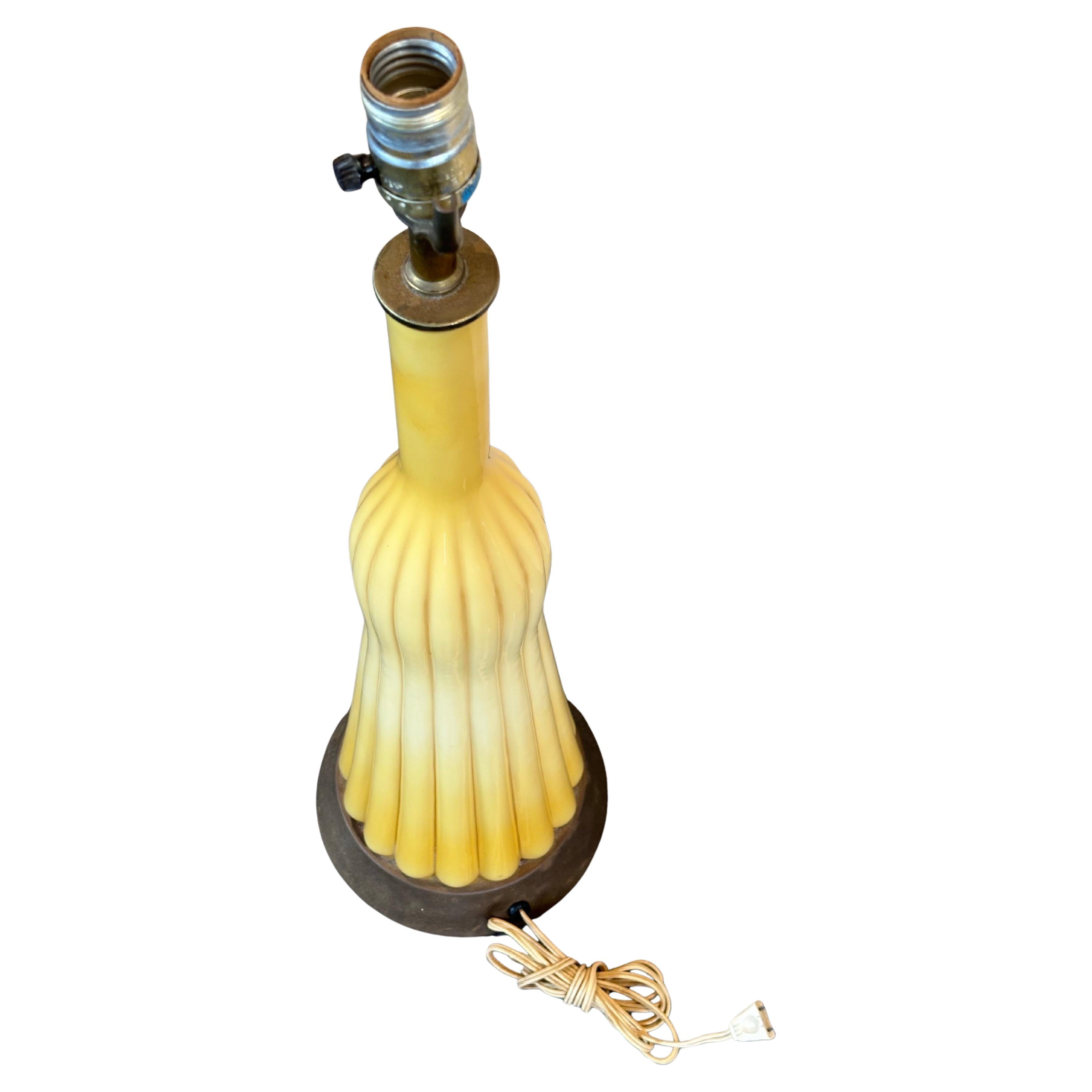 Mid-Century Modern Rare MCM Empoli Butterscotch Ribbed Cased Murano Glass Table Lamp For Sale