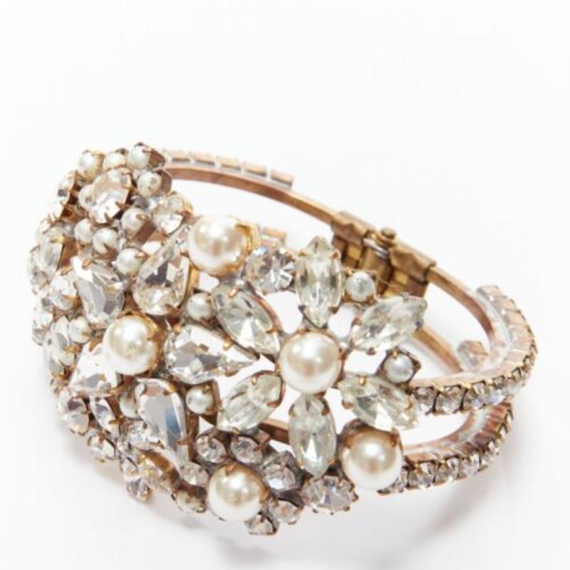 rare MEADHAM KIRCHHOFF Lilien Czech Runway crystal faux pearl double bangle cuff Pour femmes en vente