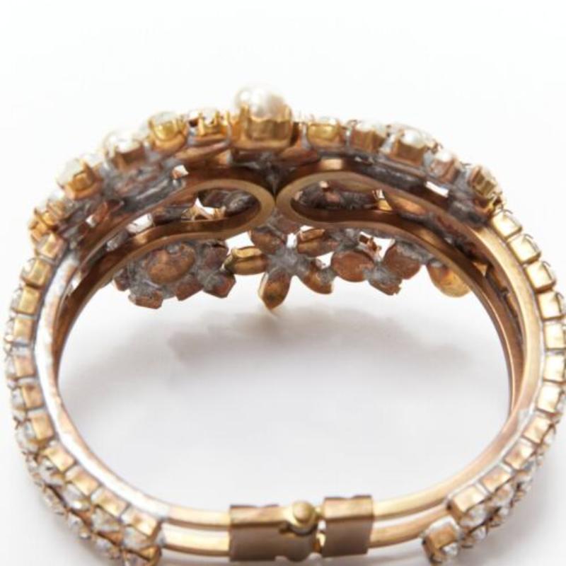 rare MEADHAM KIRCHHOFF Lilien Czech Runway crystal faux pearl double bangle cuff en vente 1