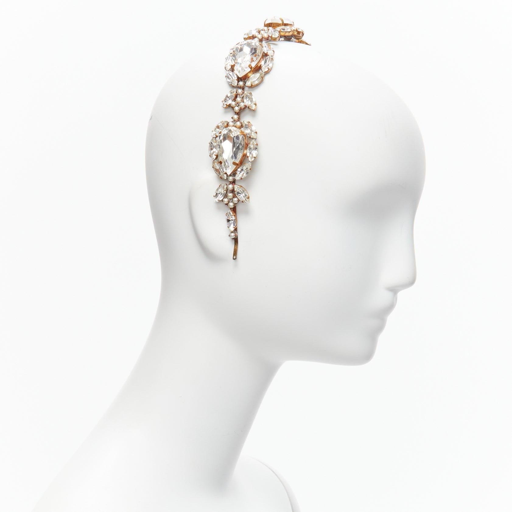 rare MEADHAM KIRCHHOFF Lilien Czech Runway crystals pearl bronze alice headband In Good Condition For Sale In Hong Kong, NT