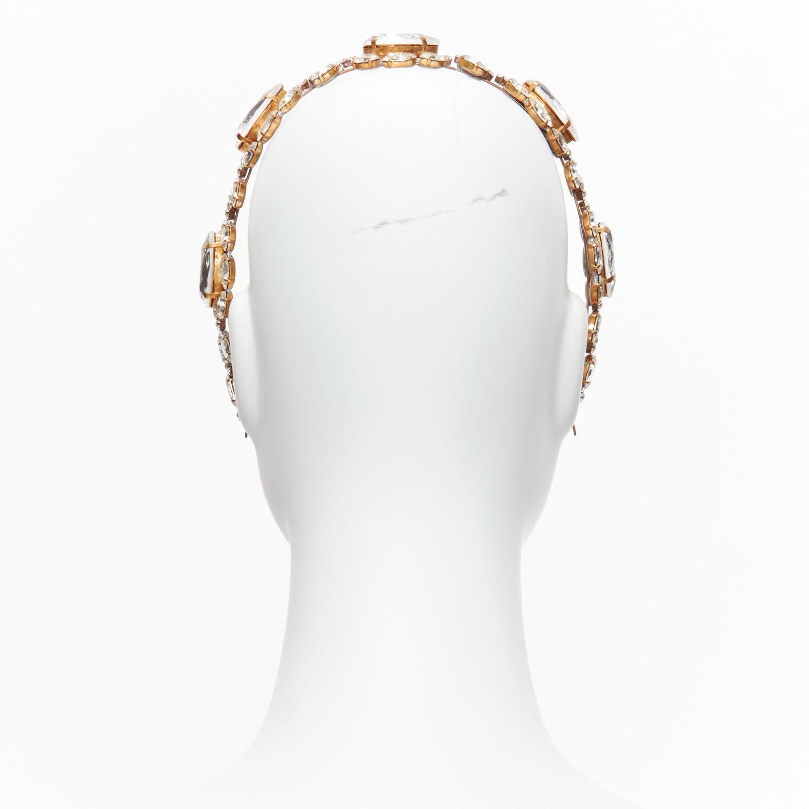Women's rare MEADHAM KIRCHHOFF Lilien Czech Runway crystals pearl bronze alice headband For Sale
