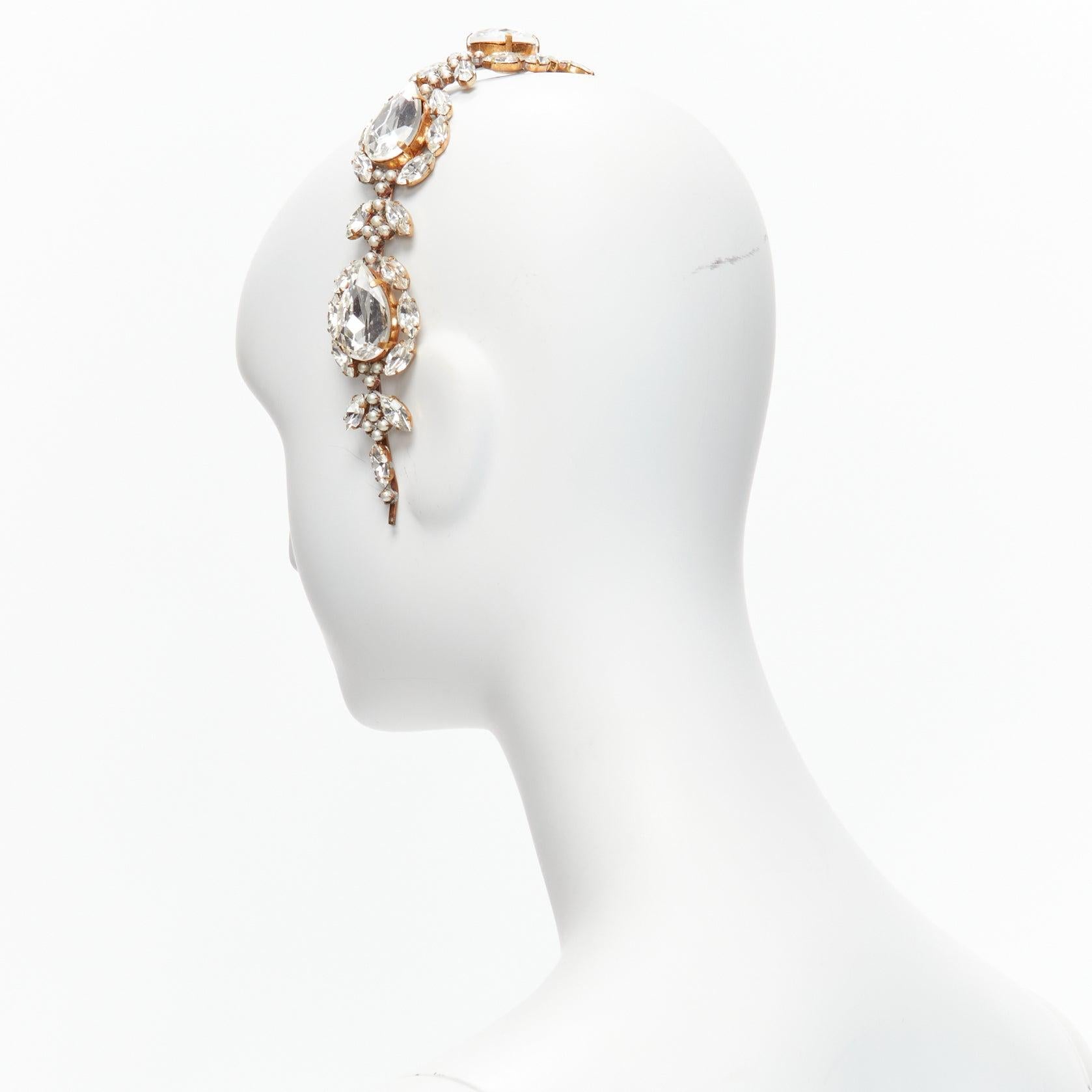 rare MEADHAM KIRCHHOFF Lilien Czech Runway crystals pearl bronze alice headband For Sale 1
