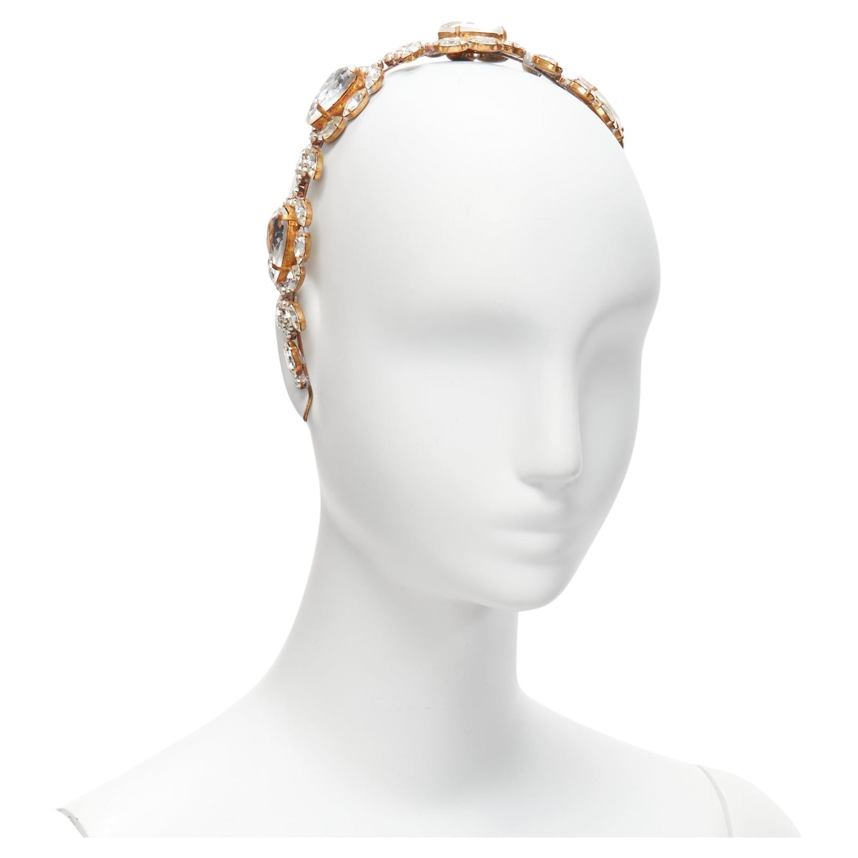 rare MEADHAM KIRCHHOFF Lilien Czech Runway crystals pearl bronze alice headband For Sale