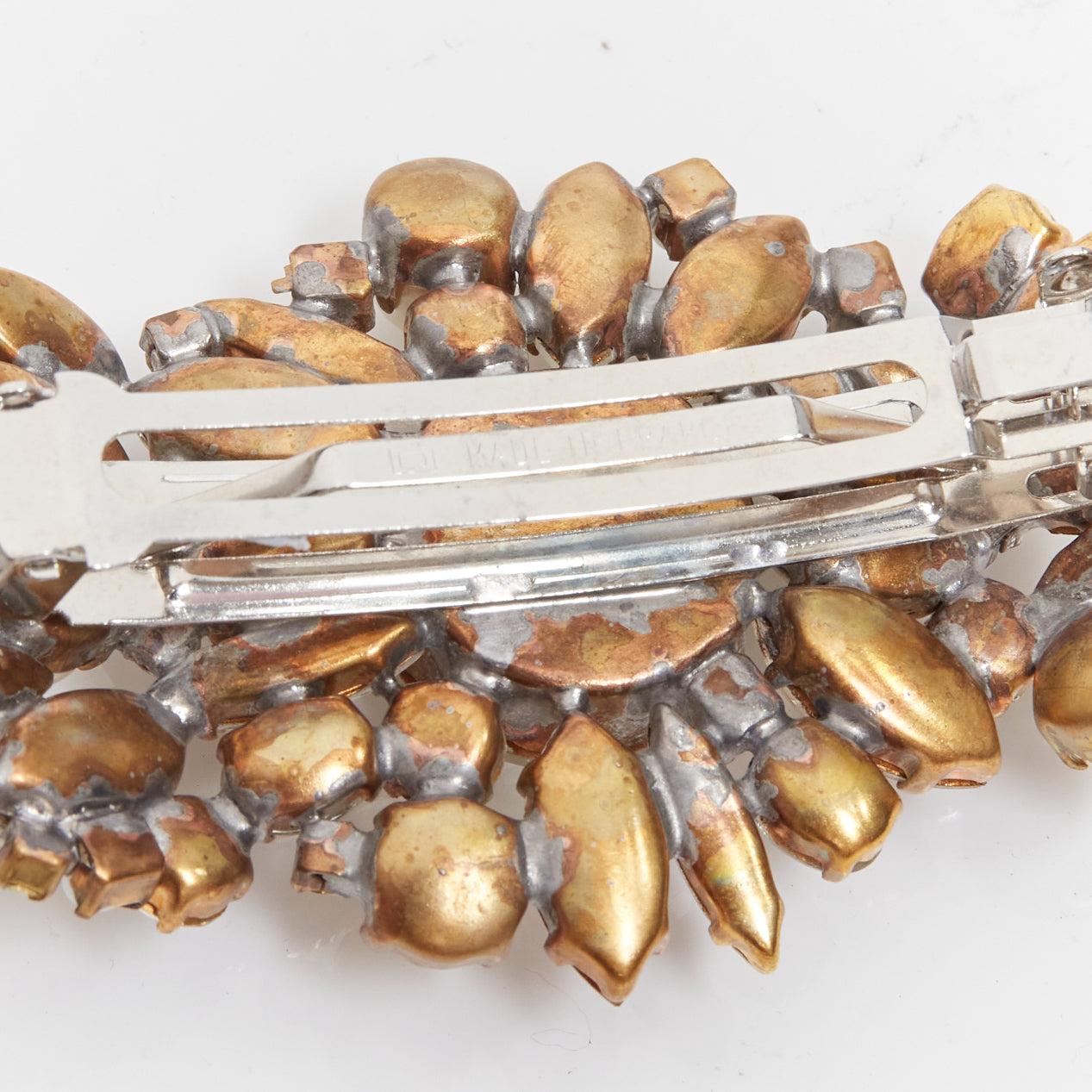Seltene seltene MEADHAM KIRCHHOFF Lilien Tschechische Laufsteg Kristalle Perle Bronze Haarclips Damen im Angebot