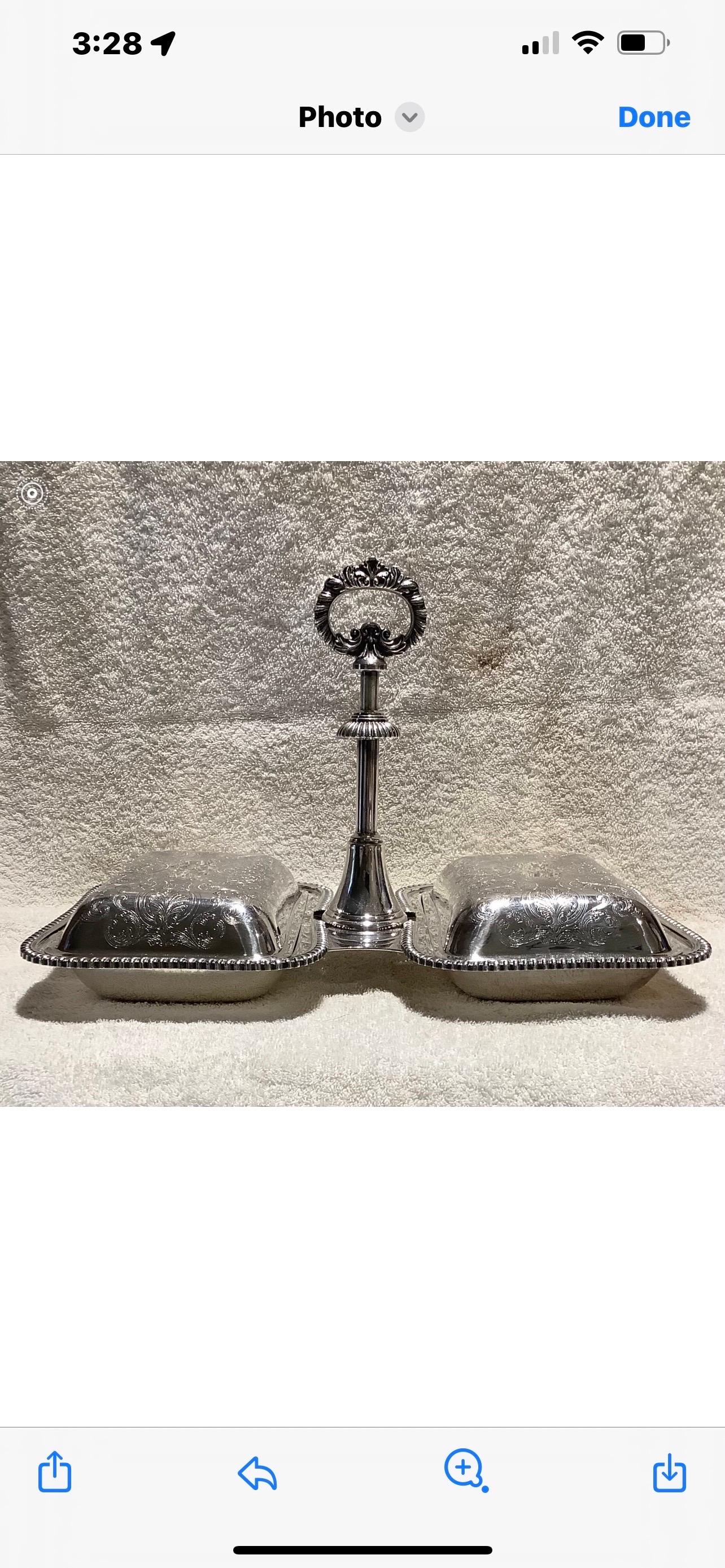 Rare Mechanical Silver Plate Serving Dish.
Offered is a stunning American mechanical divided covered silver plate serving dish for vegetables, asparagus or hors d'oeuvres.  May be used both hot or cold. 
Interior dimensions:
6.5 inches L
3.5 inches