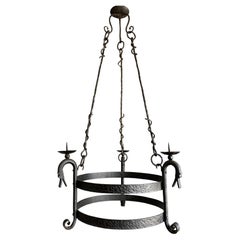 Rare Medieval Style Hand-Forged Wrought Iron Dragon Chandelier - Candle Holder
