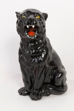 Rare Medium Black Panther Ceramic Sculpture, Italy, 1960s
