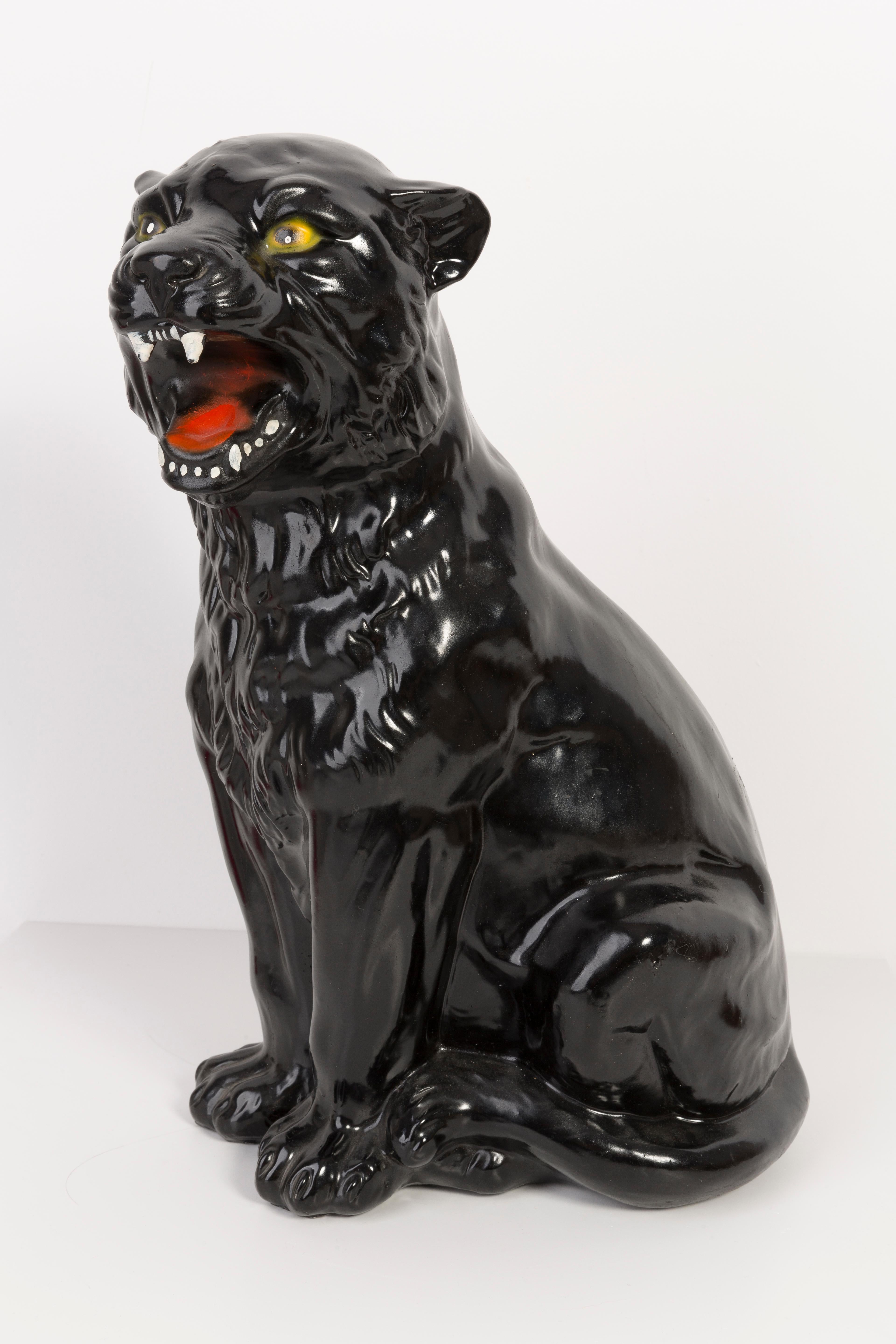 Seltene mittelgroße schwarze Panther-Keramikskulptur, Italien, 1960er Jahre (Moderne der Mitte des Jahrhunderts) im Angebot