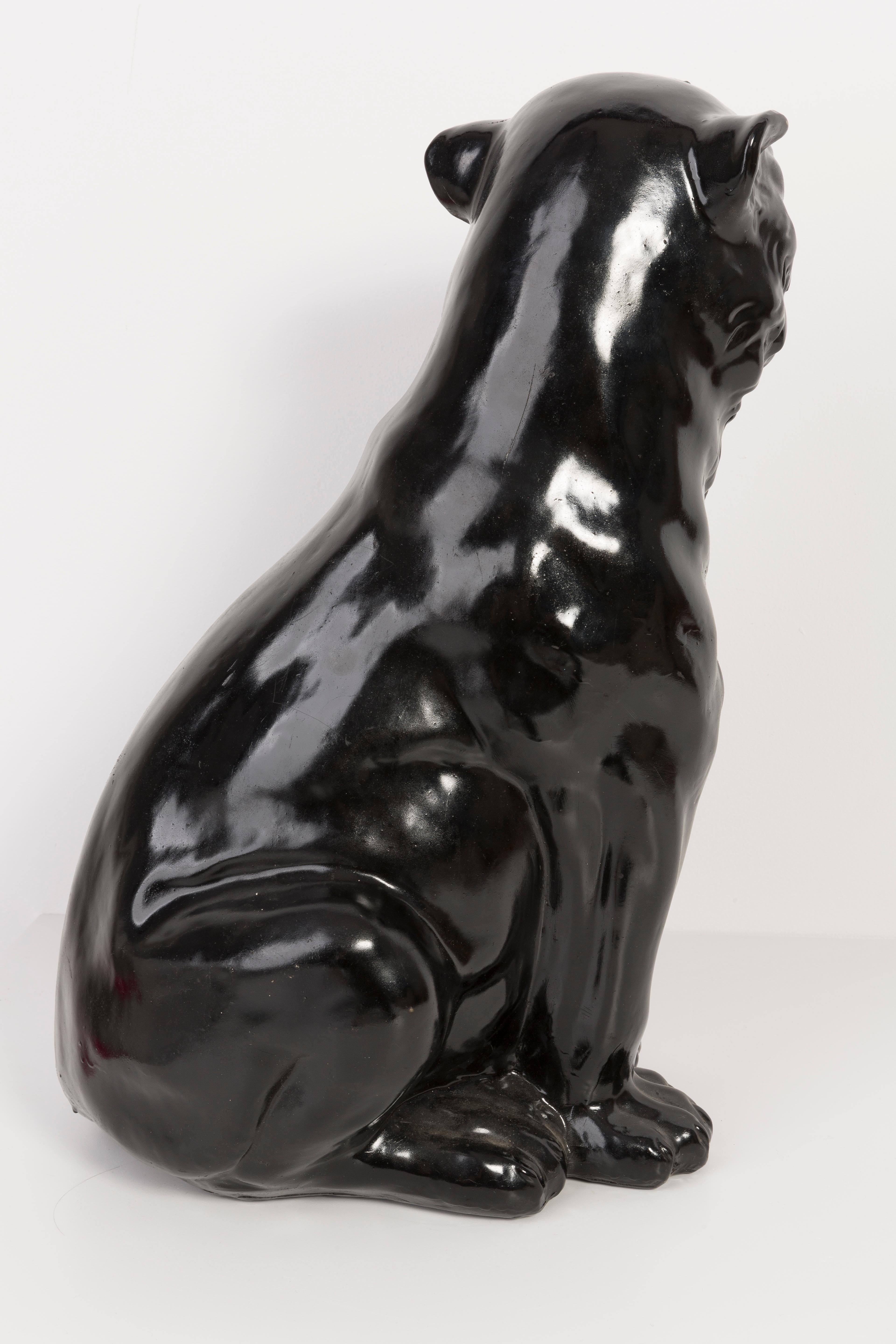 Hand-Painted Rare Medium Black Panther Ceramic Sculpture, Italy, 1960s For Sale