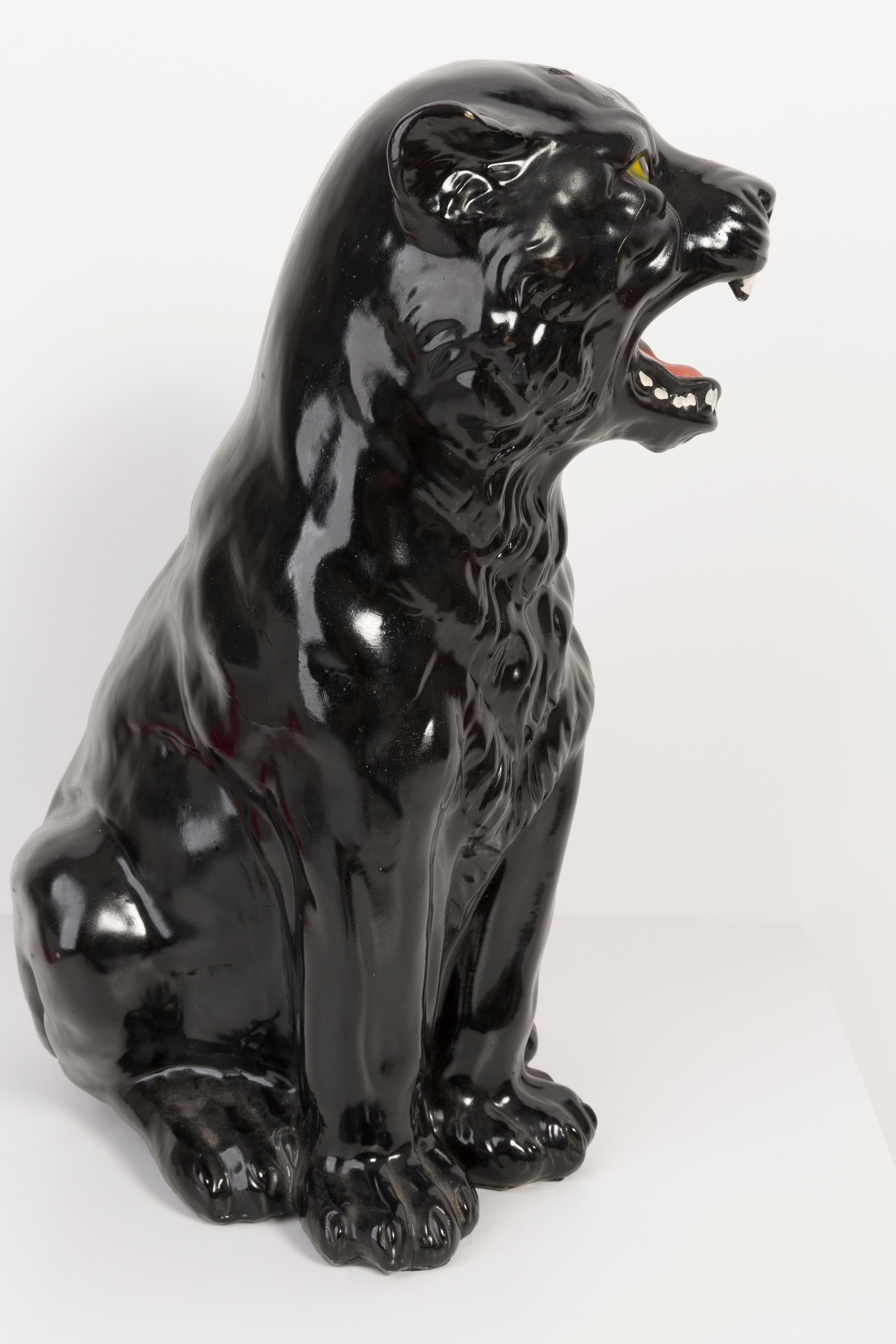 Rara escultura mediana de cerámica Pantera Negra, Italia, años 60 en Excelente estado para la venta en 05-080 Hornowek, PL