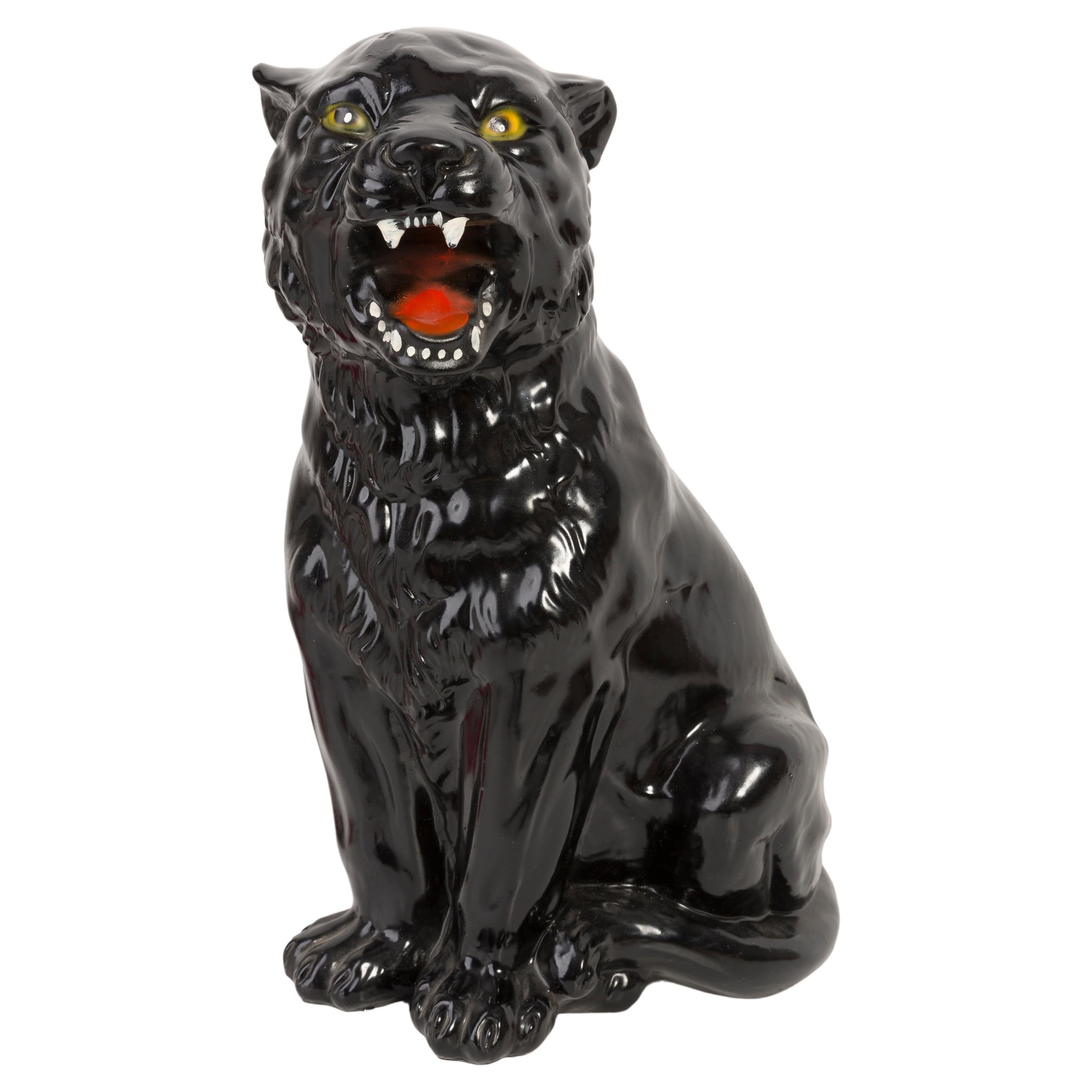 Rare Medium Black Panther Ceramic Sculpture, Italy, 1960s For Sale