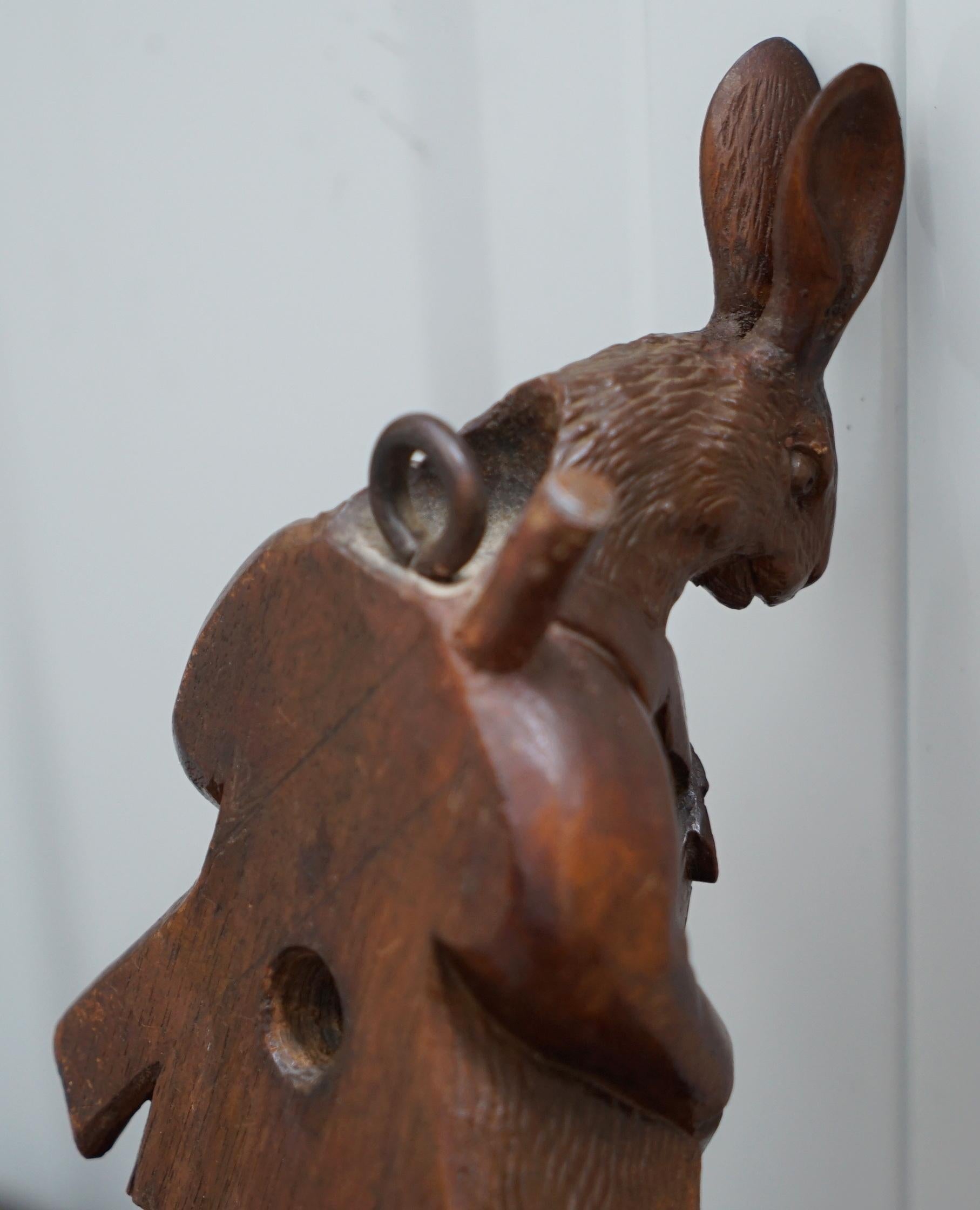 Rare Medium circa 1880 Swiss Black Forest Whip Hook of a Games Keeper Rabbit 3