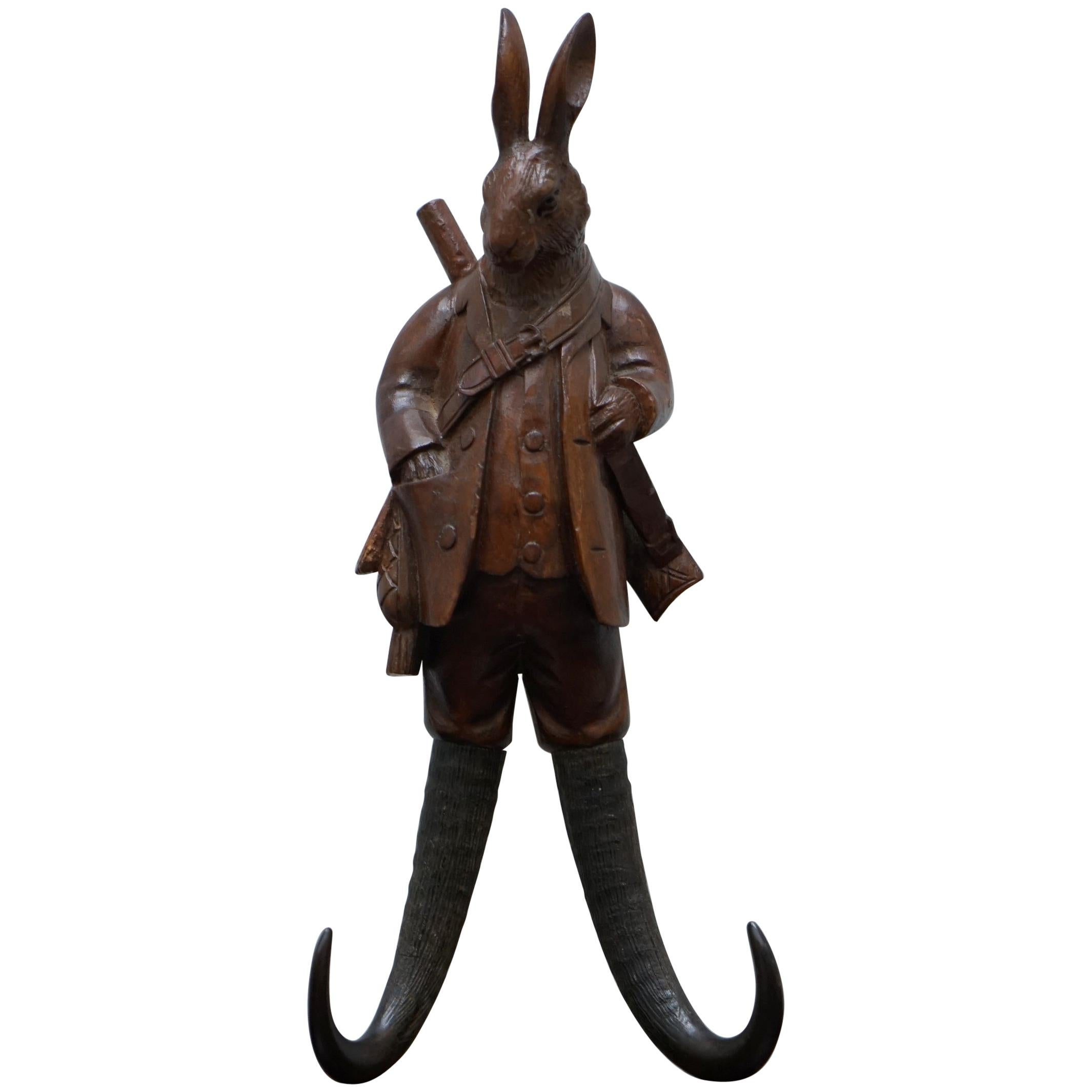 Rare Medium circa 1880 Swiss Black Forest Whip Hook of a Games Keeper Rabbit