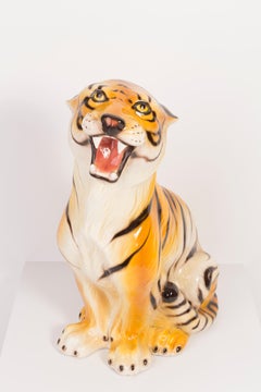 Sculpture rare de tigre en céramique de taille moyenne, Italie, années 1960