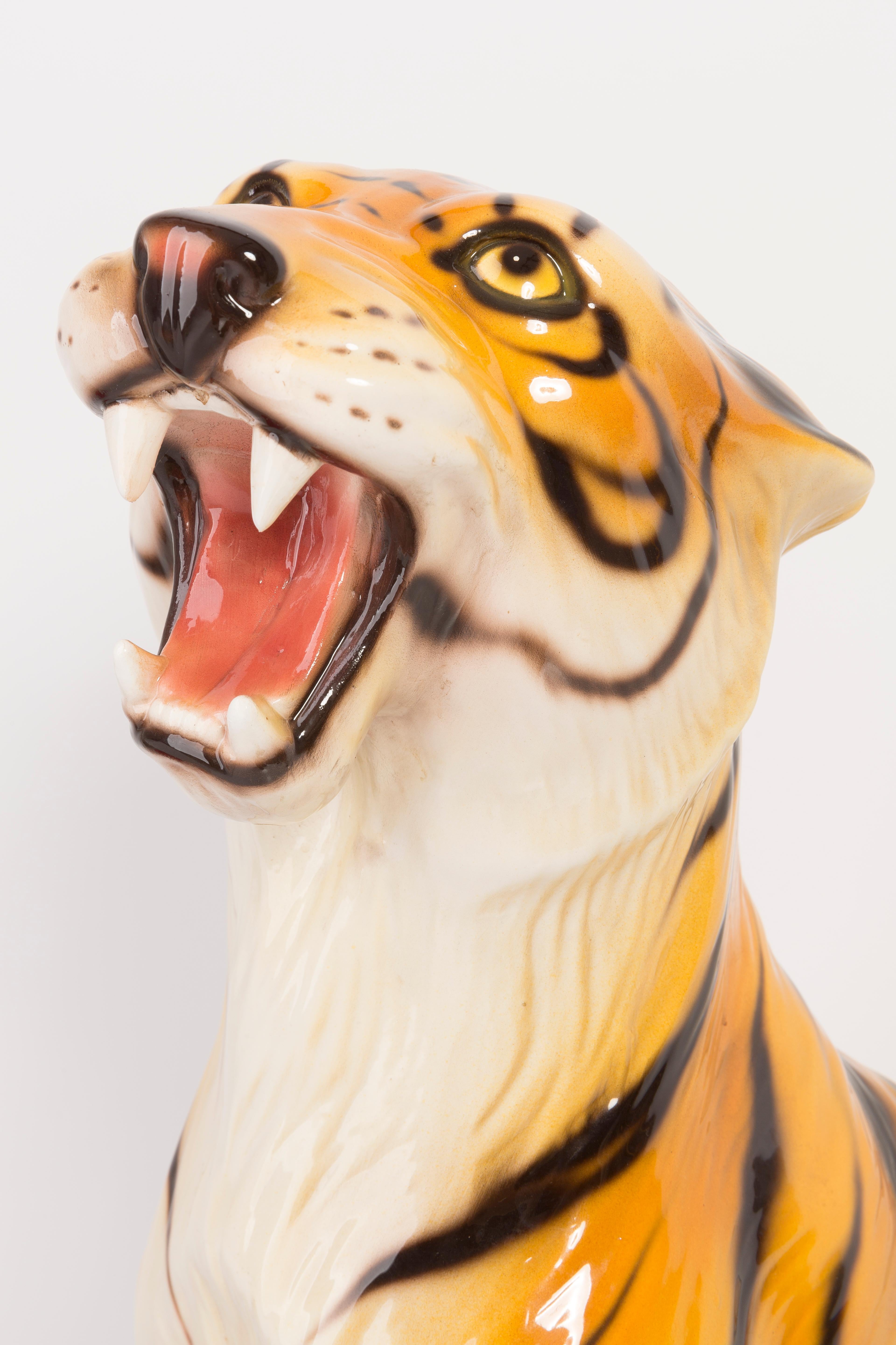 Seltene mittelgroße Tiger-Keramikskulptur, Italien, 1960er Jahre (Handbemalt) im Angebot