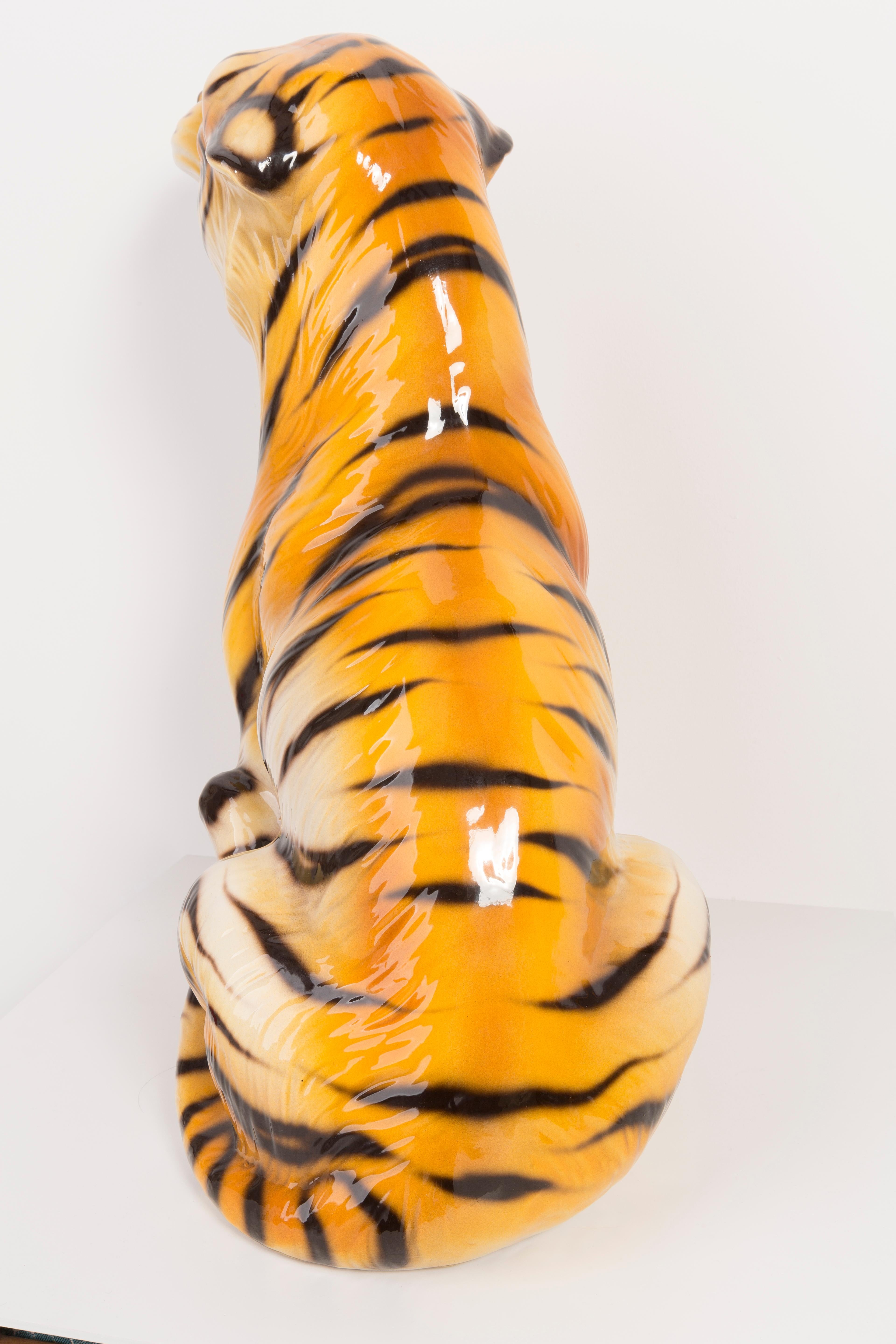 Hand-Painted Rare Medium Tiger Ceramic Sculpture, Italy, 1960s For Sale