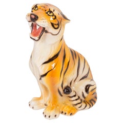 Vintage Rare Medium Tiger Ceramic Sculpture, Italy, 1960s