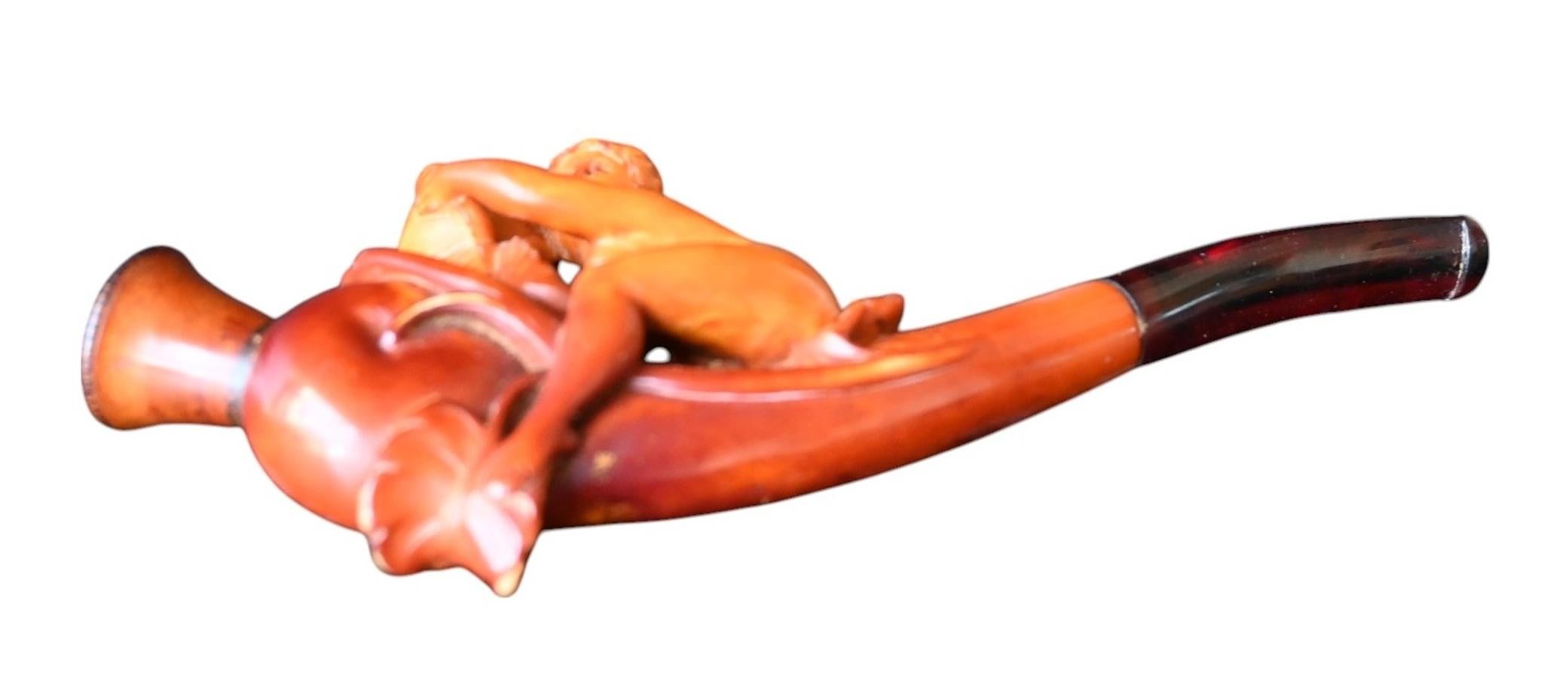 Pipa de espuma de mar rara, siglo XIX - Eros y Psique, escena mitológica erótica. en venta 1