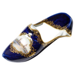 Rare Meissen Cobalt Blue Hand Painted "Shoe" Slipper of Castle Moritzburg C 1890