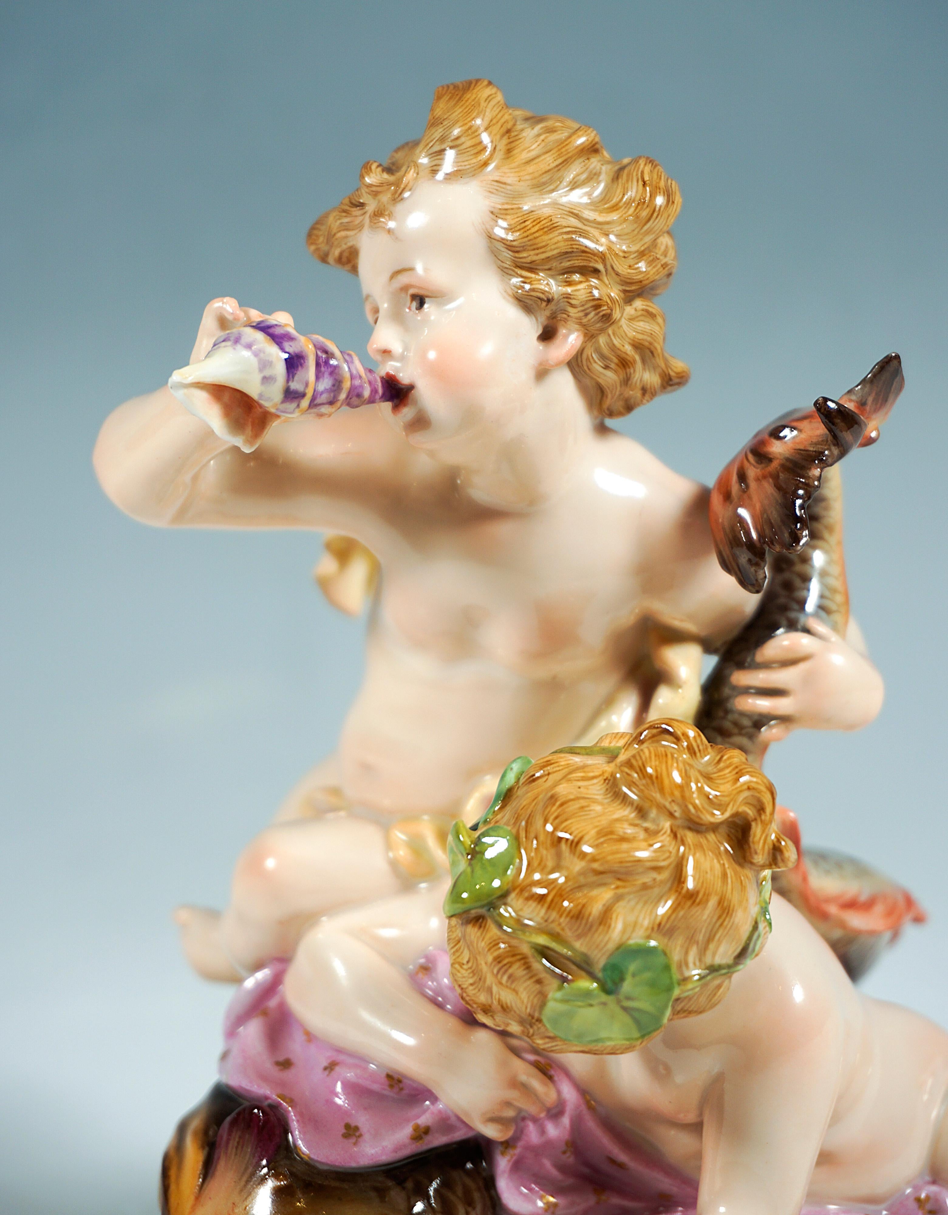 Rare Meissen Figure Group 'Cupids On Dolphin' by Heinrich Schwabe Circa 1890 In Excellent Condition For Sale In Vienna, AT