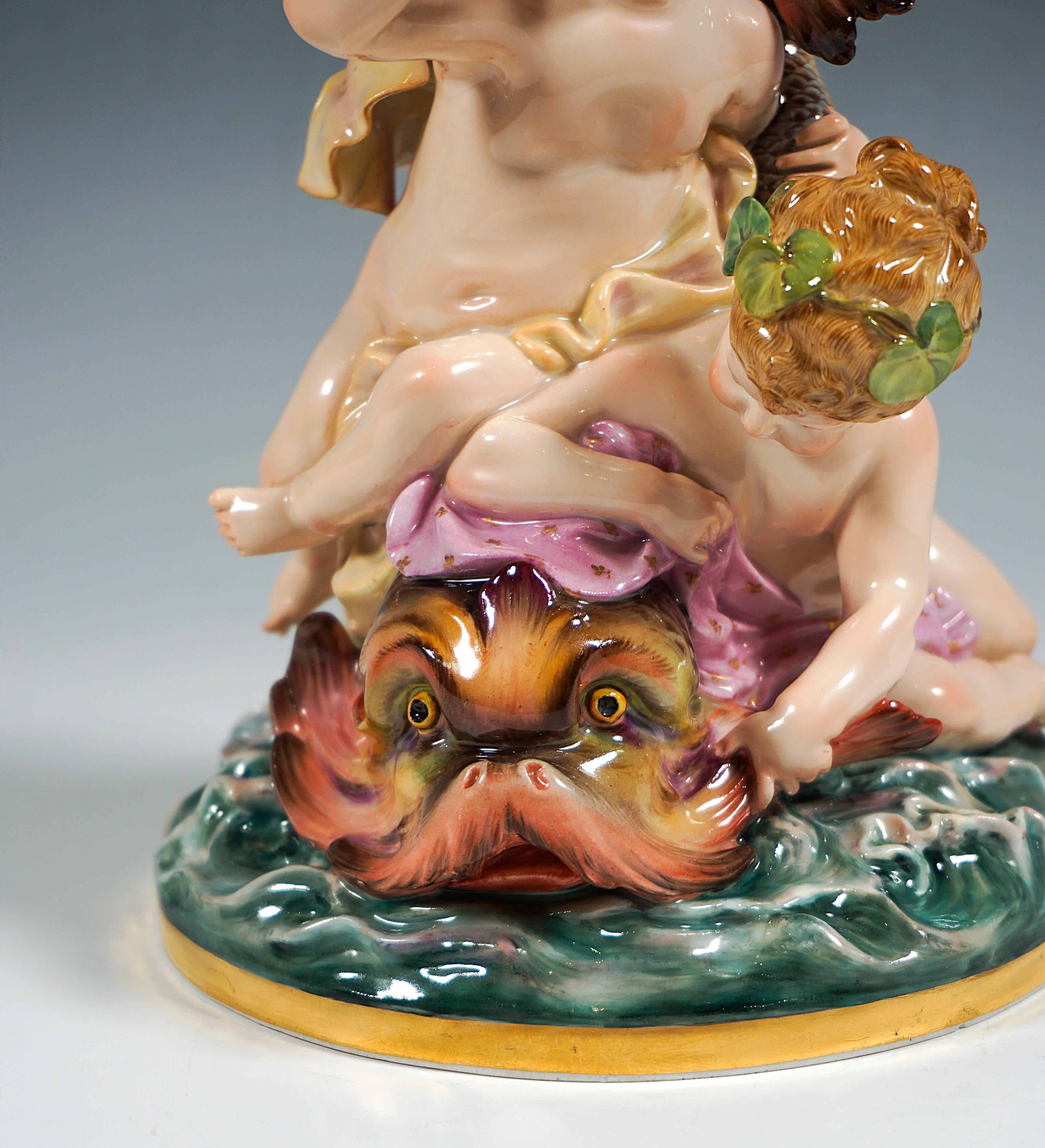 Late 19th Century Rare Meissen Figure Group 'Cupids On Dolphin' by Heinrich Schwabe Circa 1890 For Sale