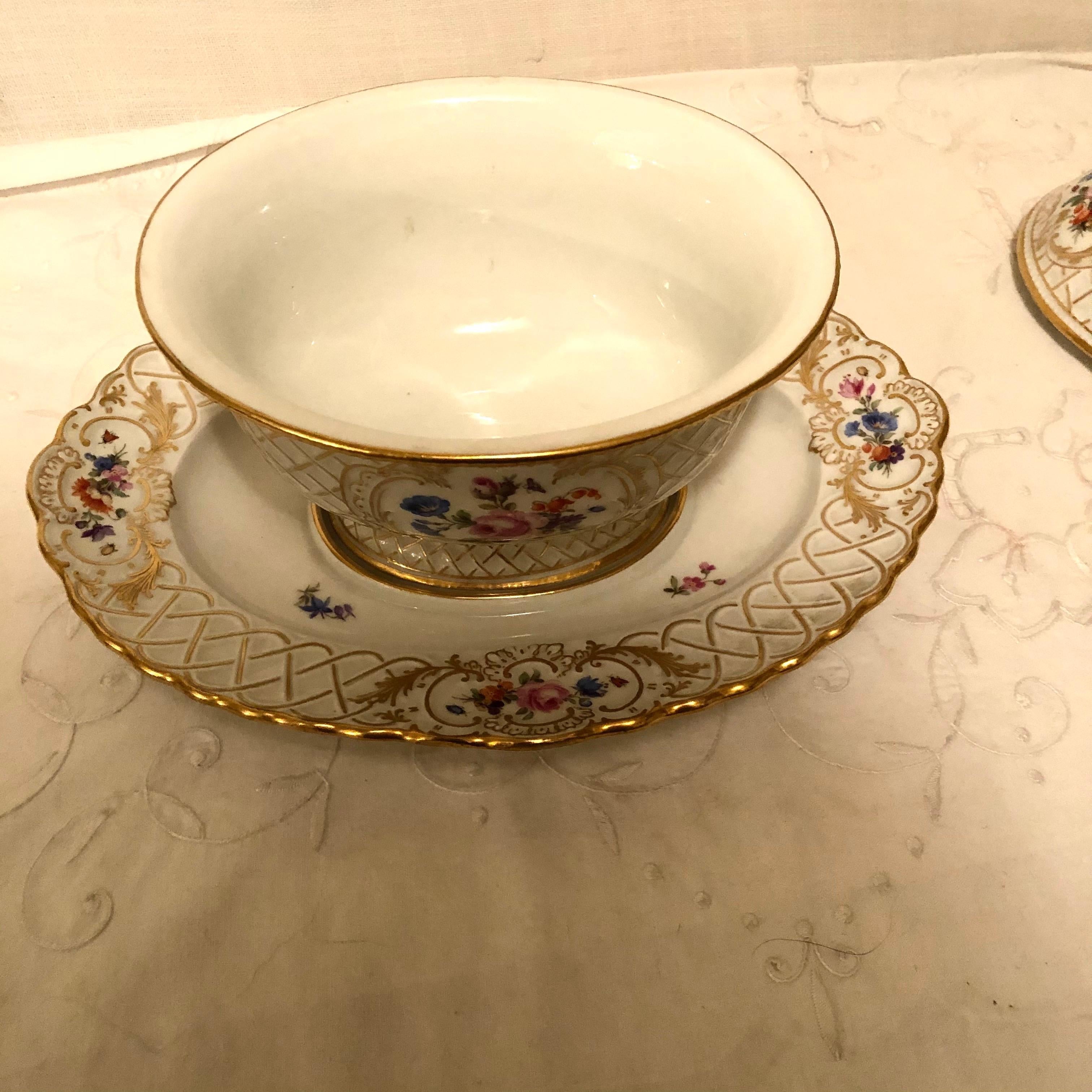Porcelain Rare Meissen Gravy or Saucier with Attached Underplate and Cover with Strawberry For Sale